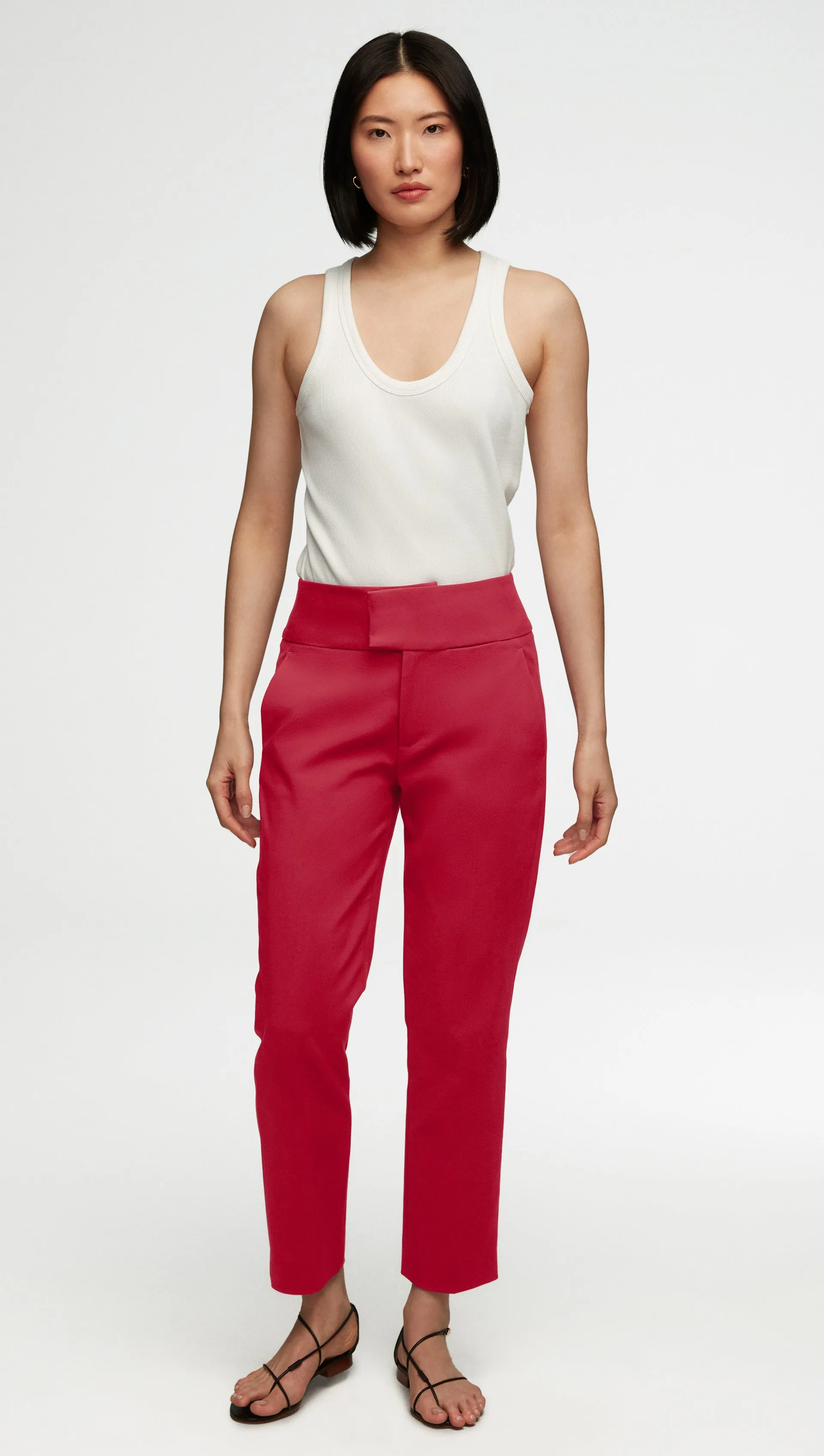 Flex Waist Trouser in Performance Cotton | Raspberry sold by Argent