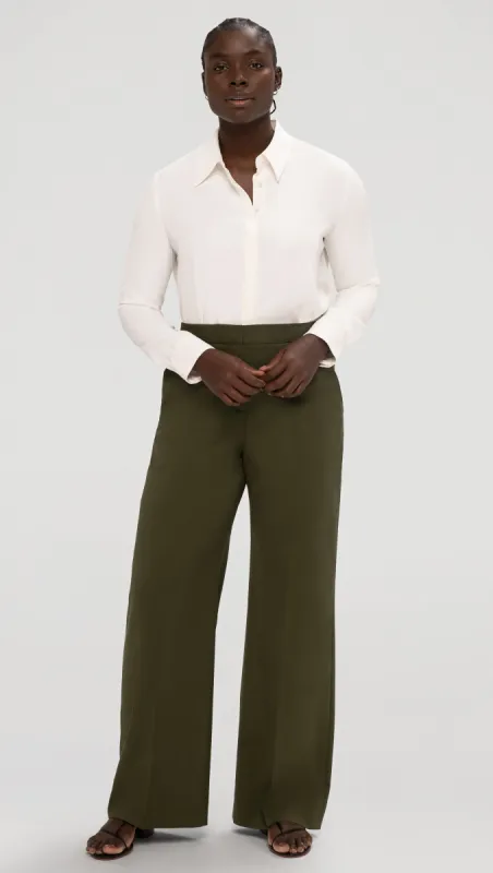 Wide Leg Trouser in Seasonless Wool | Olive sold by Argent