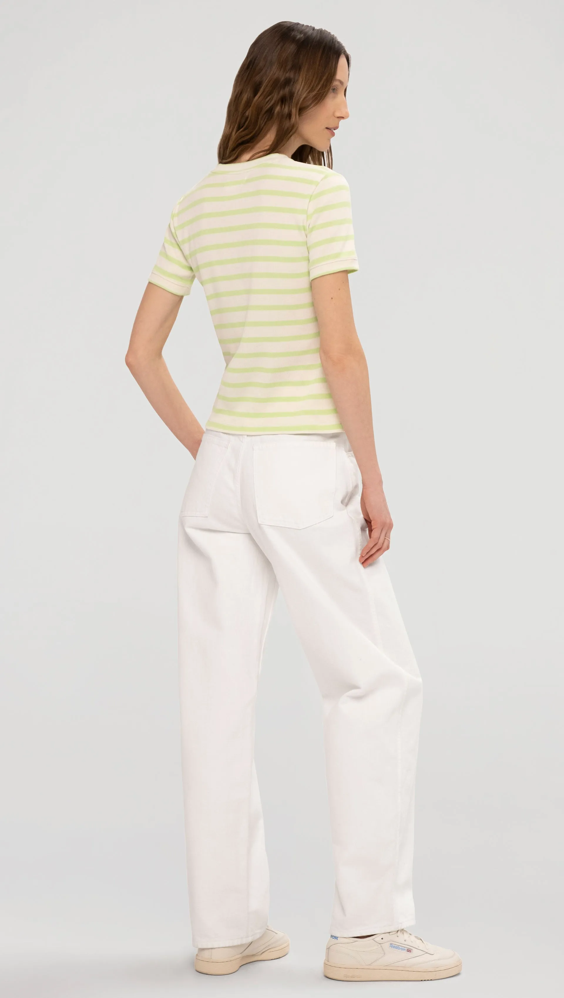 Ringer Tee in Ribbed Cotton | Mint/Ivory Stripe sold by Argent product image thumbnail 3