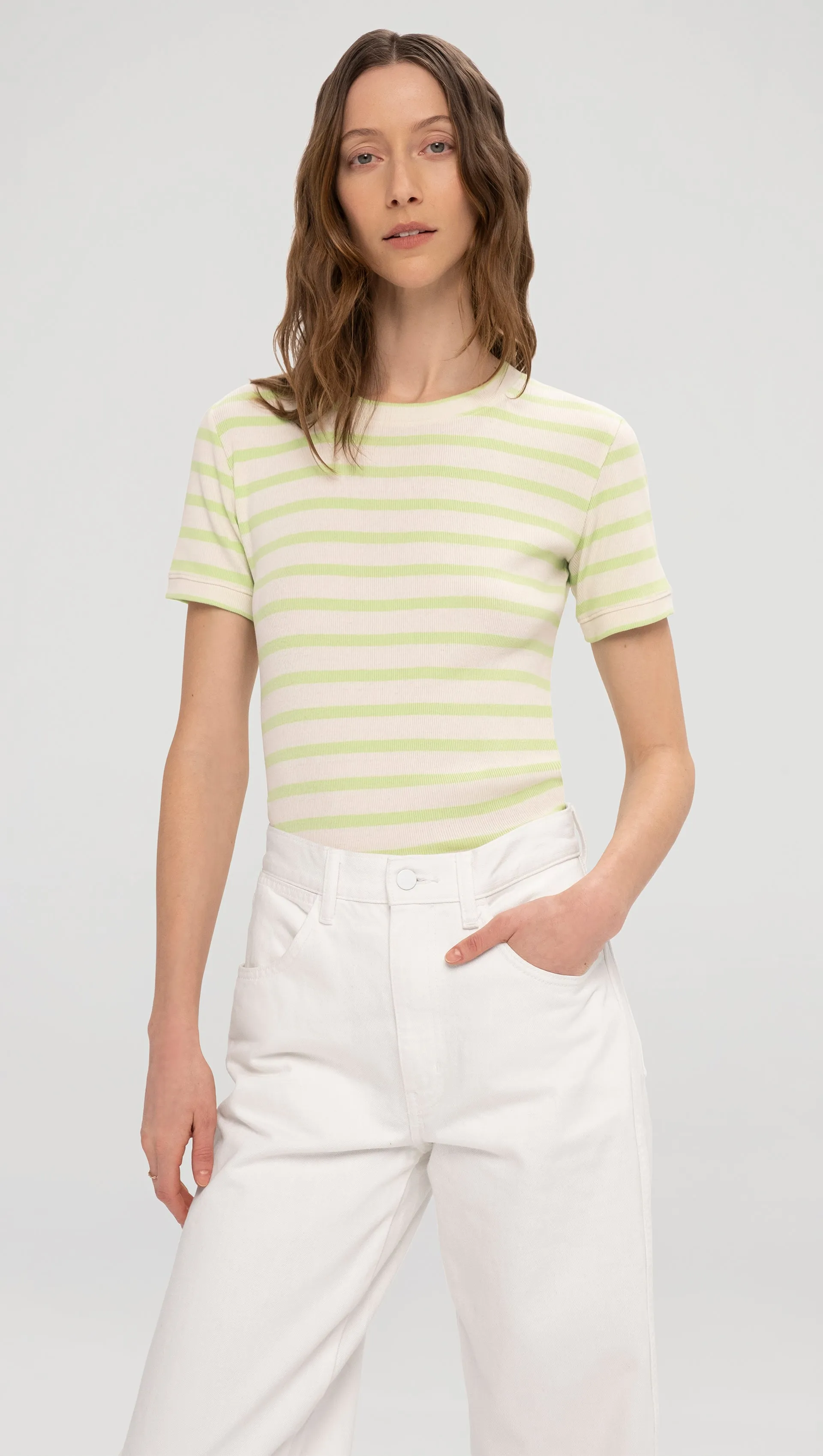 Ringer Tee in Ribbed Cotton | Mint/Ivory Stripe sold by Argent