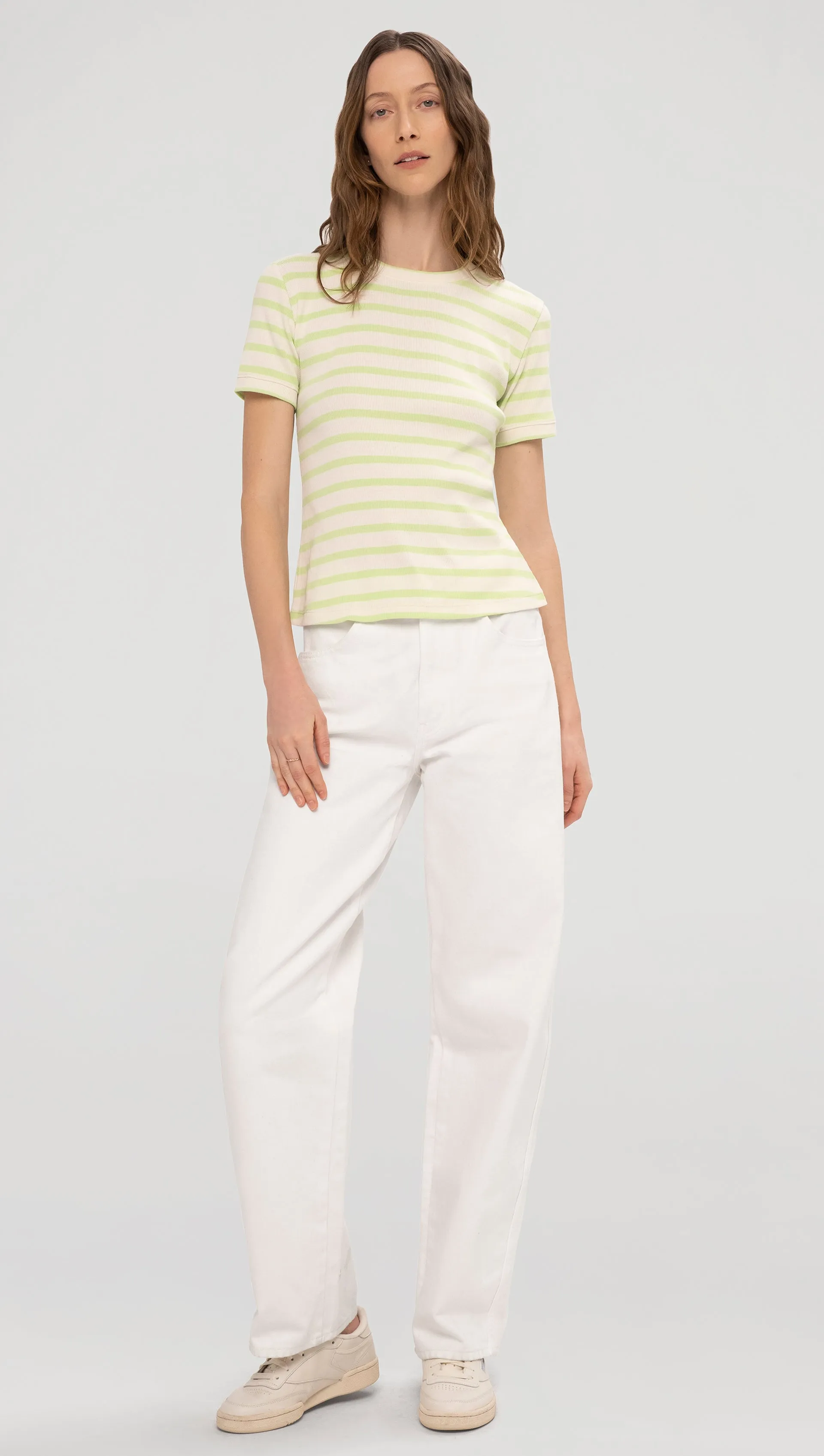 Ringer Tee in Ribbed Cotton | Mint/Ivory Stripe sold by Argent product image thumbnail 2
