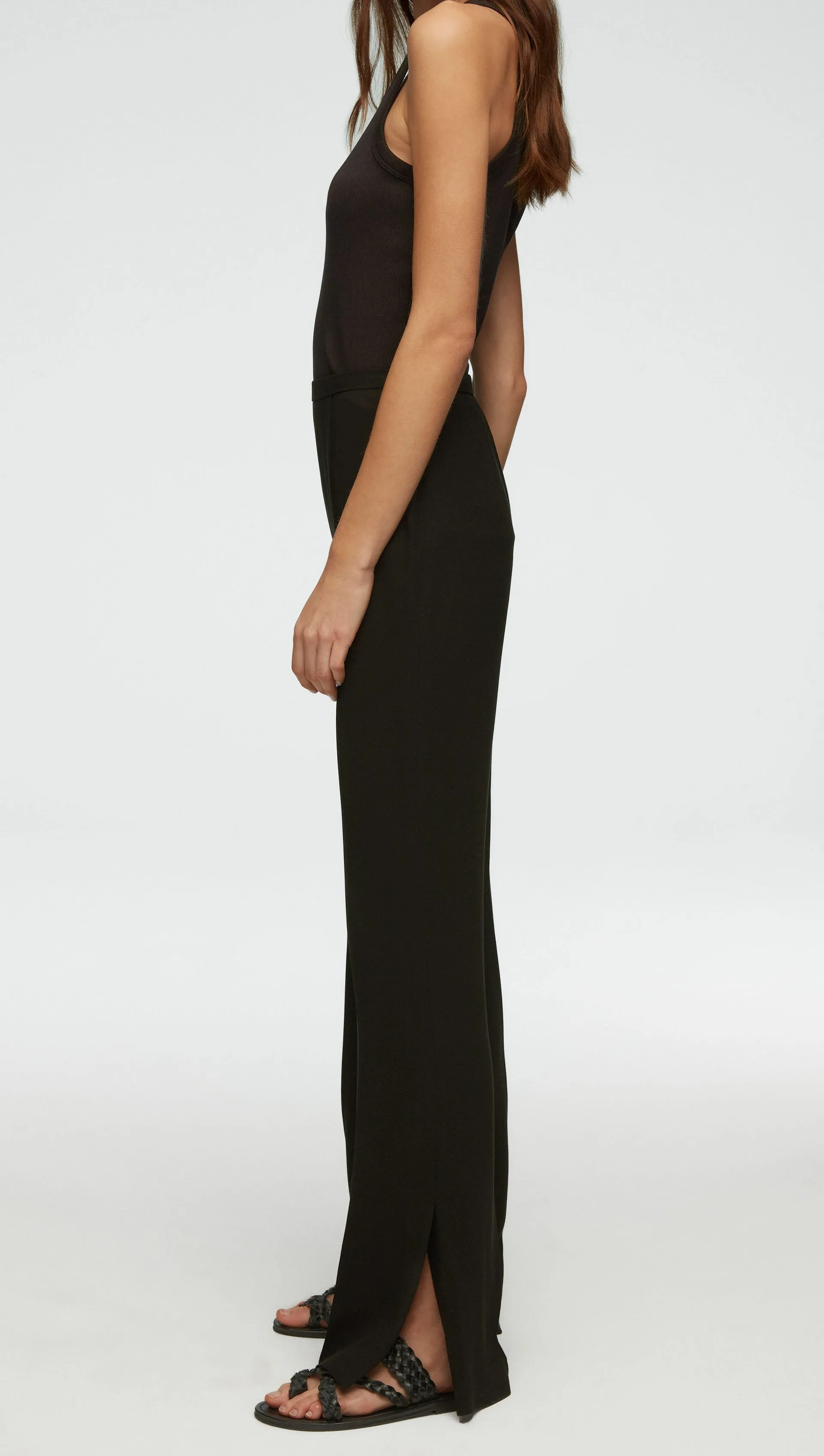 Slim Pintuck Trouser in Viscose Wool Crepe | Black sold by Argent product image thumbnail 4