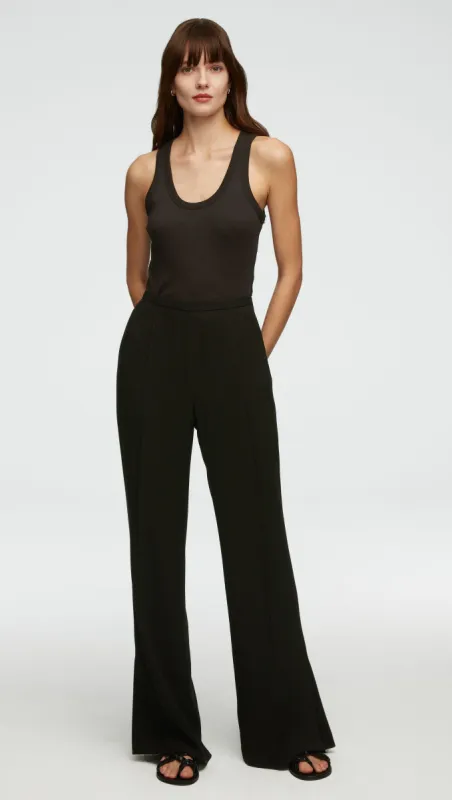 Slim Pintuck Trouser in Viscose Wool Crepe | Black sold by Argent