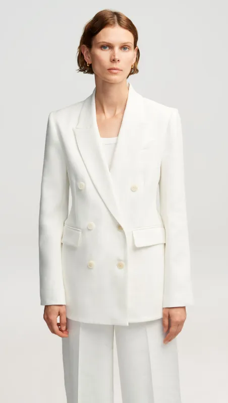 Double-Breasted Blazer in Textured Linen Twill | Ivory sold by Argent