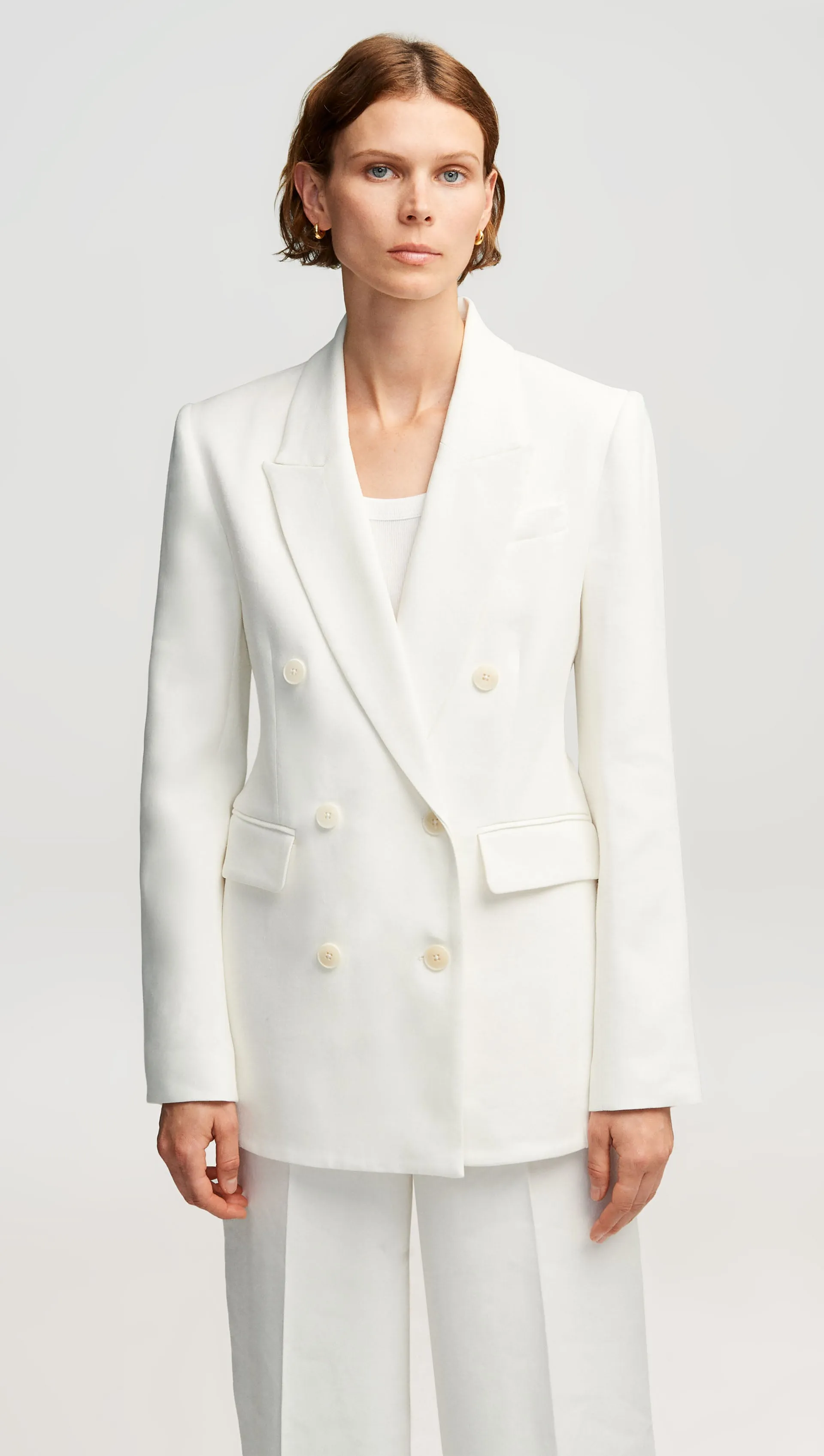 Double-Breasted Blazer in Textured Linen Twill | Ivory sold by Argent