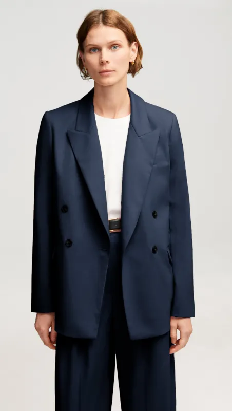 Peak Lapel Blazer in Seasonless Wool | Midnight sold by Argent