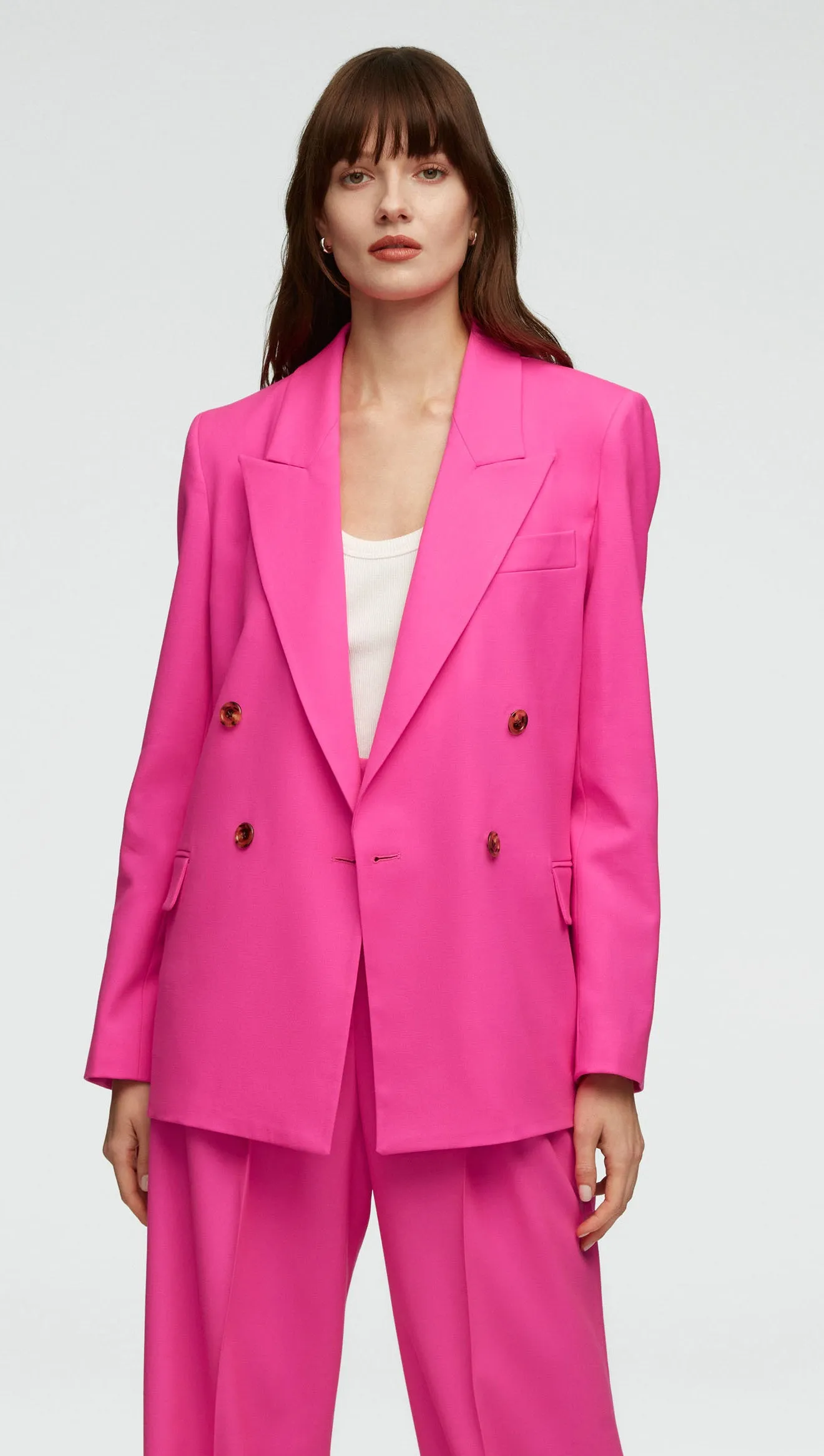 Peak Lapel Blazer in Seasonless Wool | Bright Pink sold by Argent