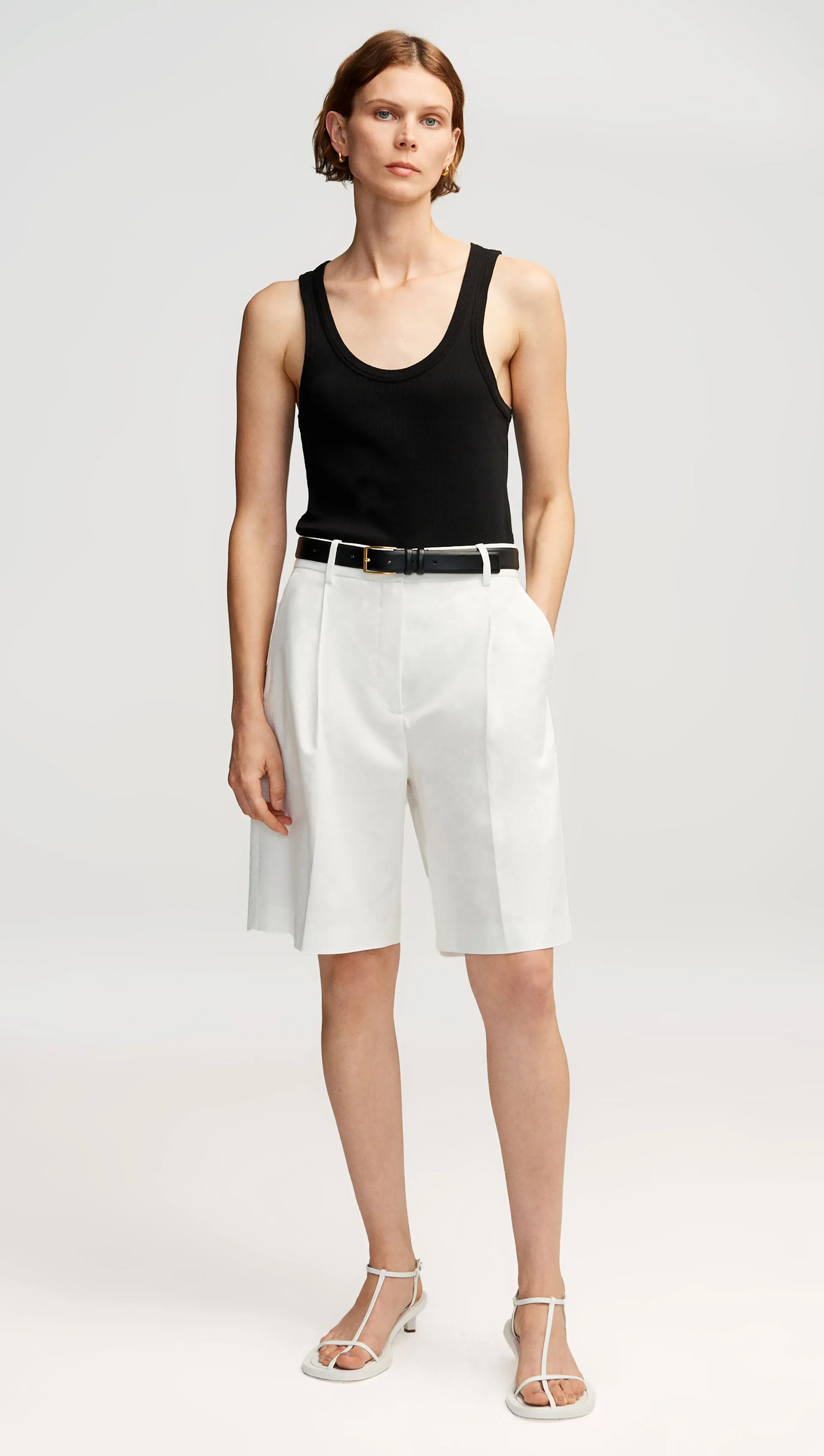 Pleated Shorts in Cotton Twill | Ivory sold by Argent