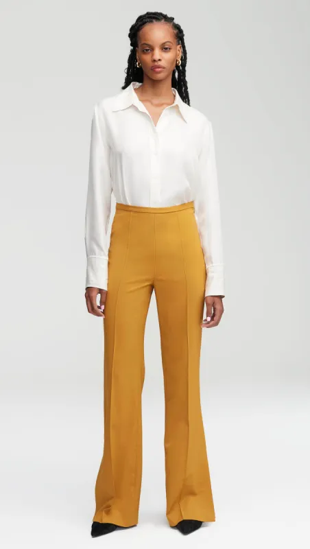 Slim Pintuck Trouser in Seasonless Wool | Mustard sold by Argent