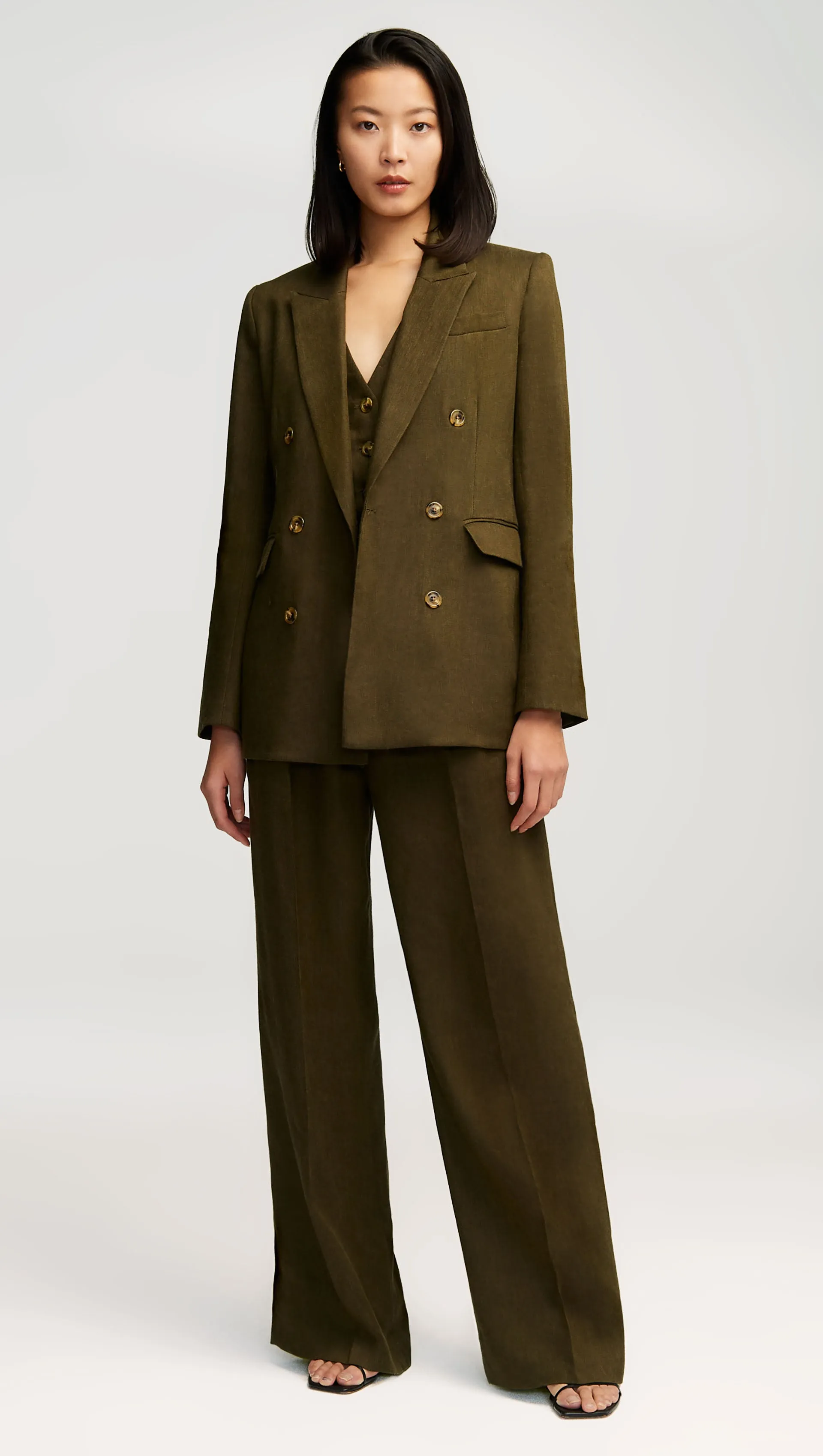 Double-Breasted Blazer in Basket Weave Linen | Pine Needle sold by Argent product image thumbnail 2