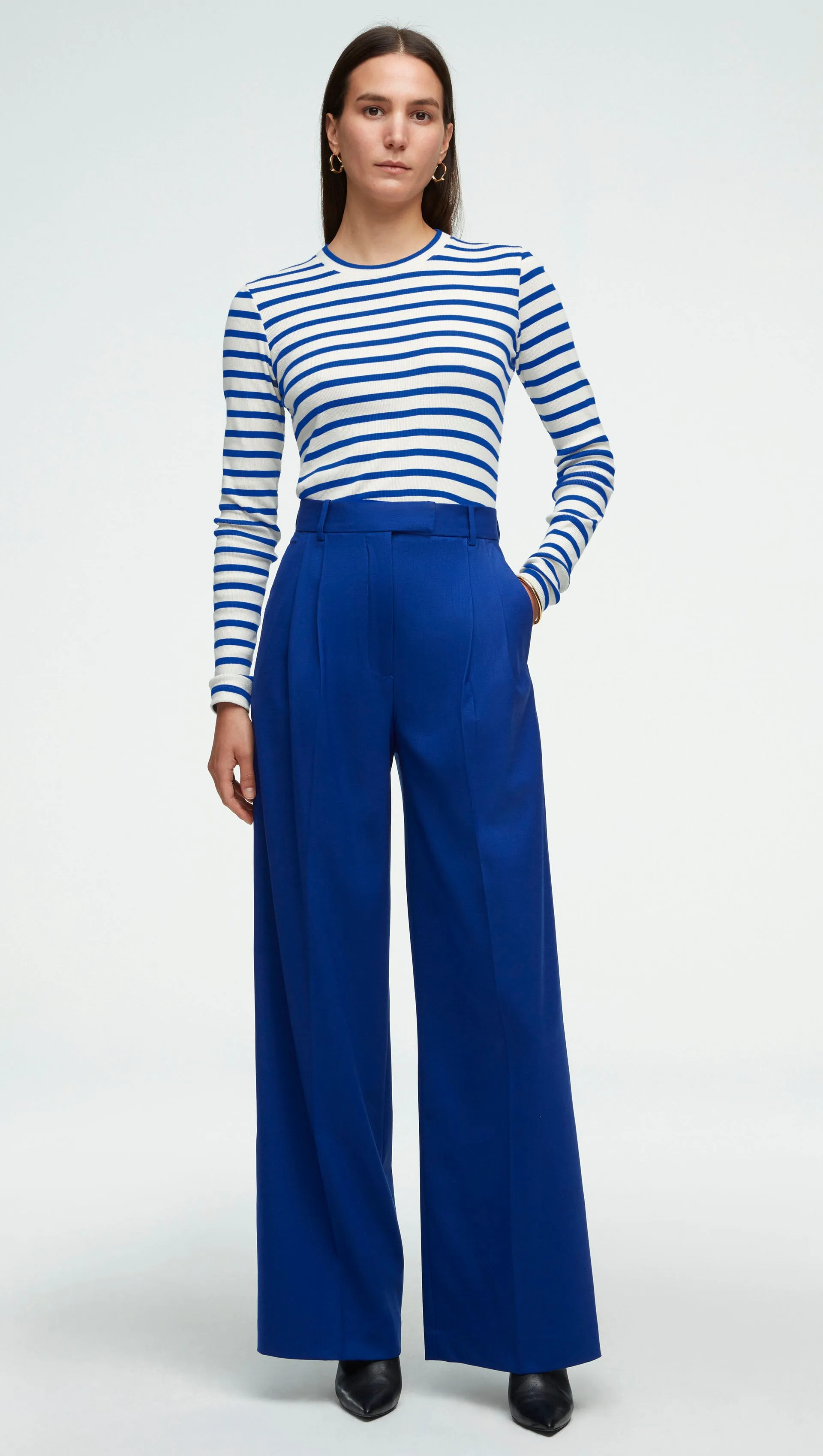 Striped Longsleeve Tee in Ribbed Cotton | Ivory/Cobalt sold by Argent product image thumbnail 2