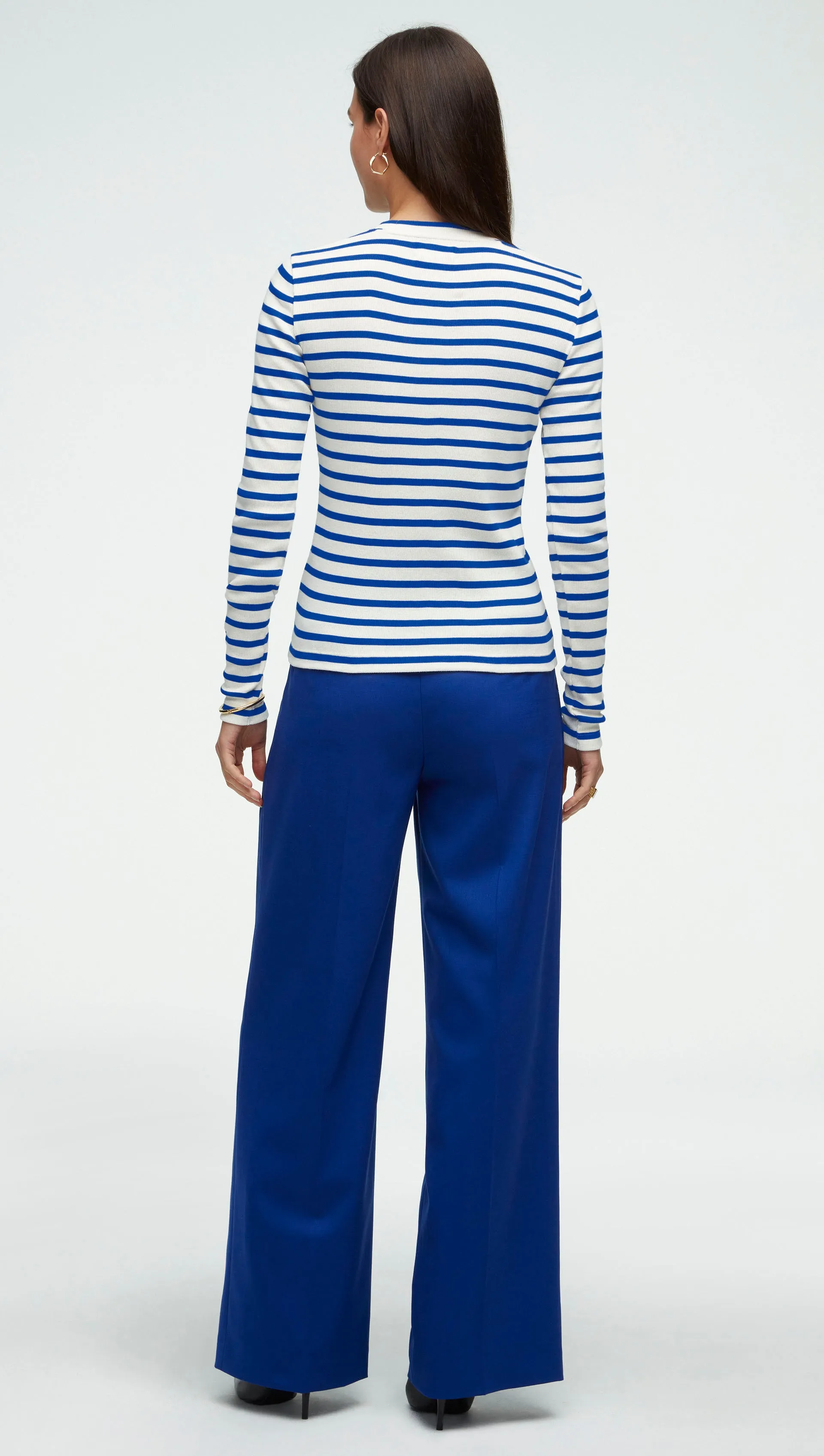Striped Longsleeve Tee in Ribbed Cotton | Ivory/Cobalt sold by Argent product image thumbnail 3