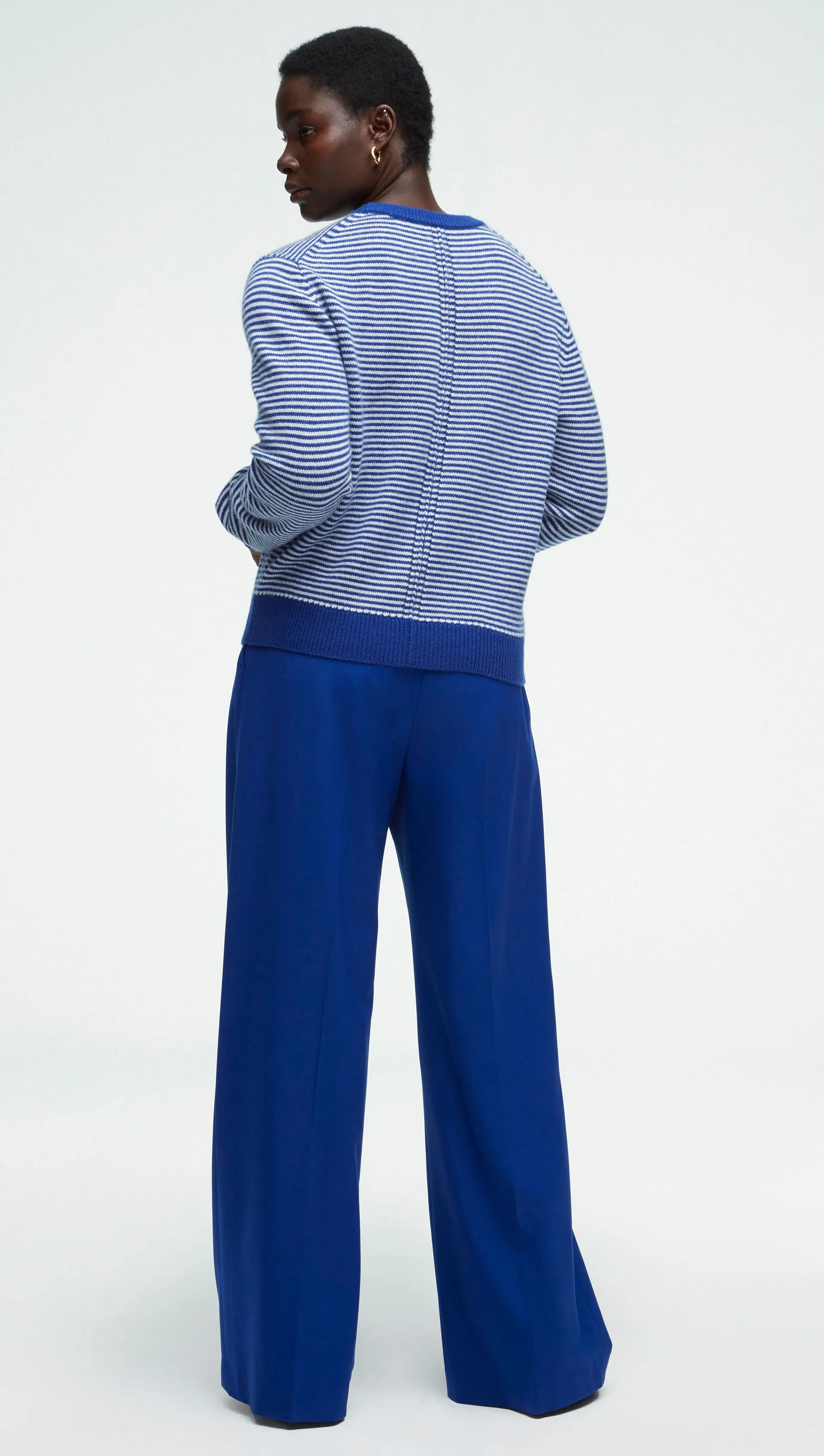 Striped Crewneck Sweater in Wool-Cashmere | Ivory/Cobalt sold by Argent product image thumbnail 2