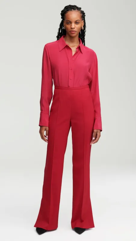Slim Pintuck Trouser in Seasonless Wool | Cranberry sold by Argent