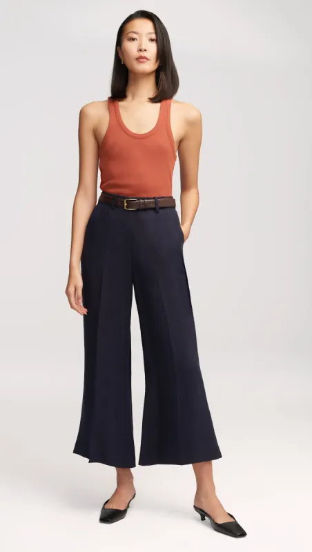 Cropped Flare Trouser in Textured Linen Twill | Midnight sold by Argent