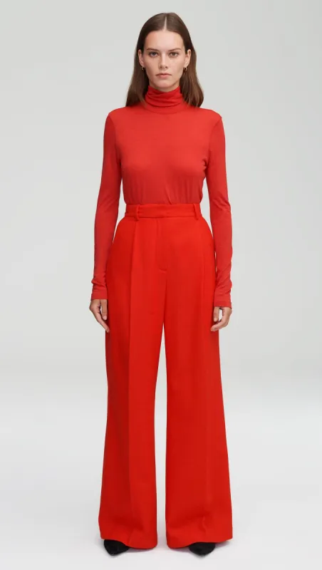 Single Pleat Trouser in Wool Twill | Scarlet sold by Argent