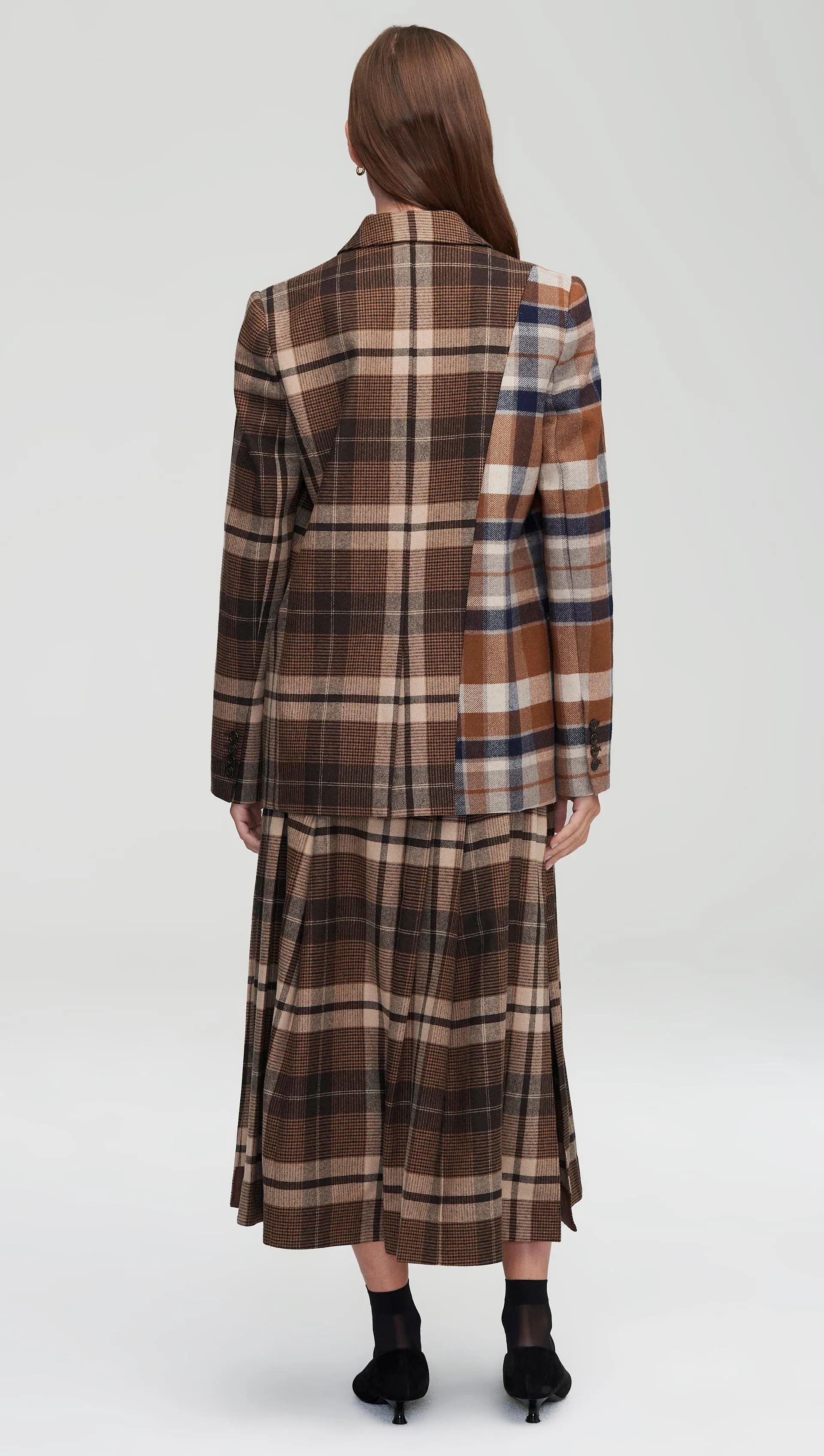 Patchwork Peak Lapel Blazer in Wool Plaid | Brown Plaid sold by Argent product image thumbnail 3