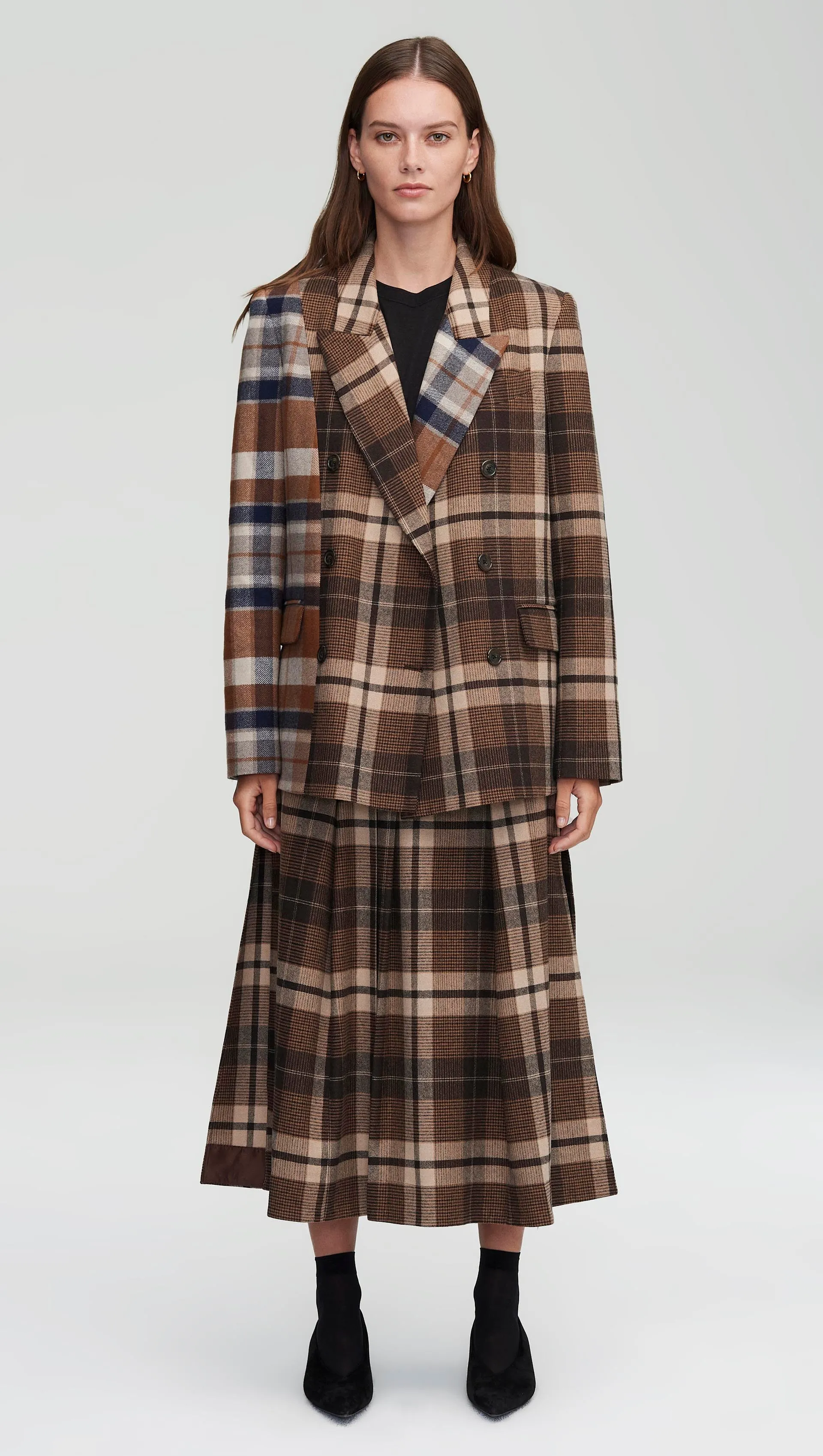 Patchwork Peak Lapel Blazer in Wool Plaid | Brown Plaid sold by Argent product image thumbnail 2