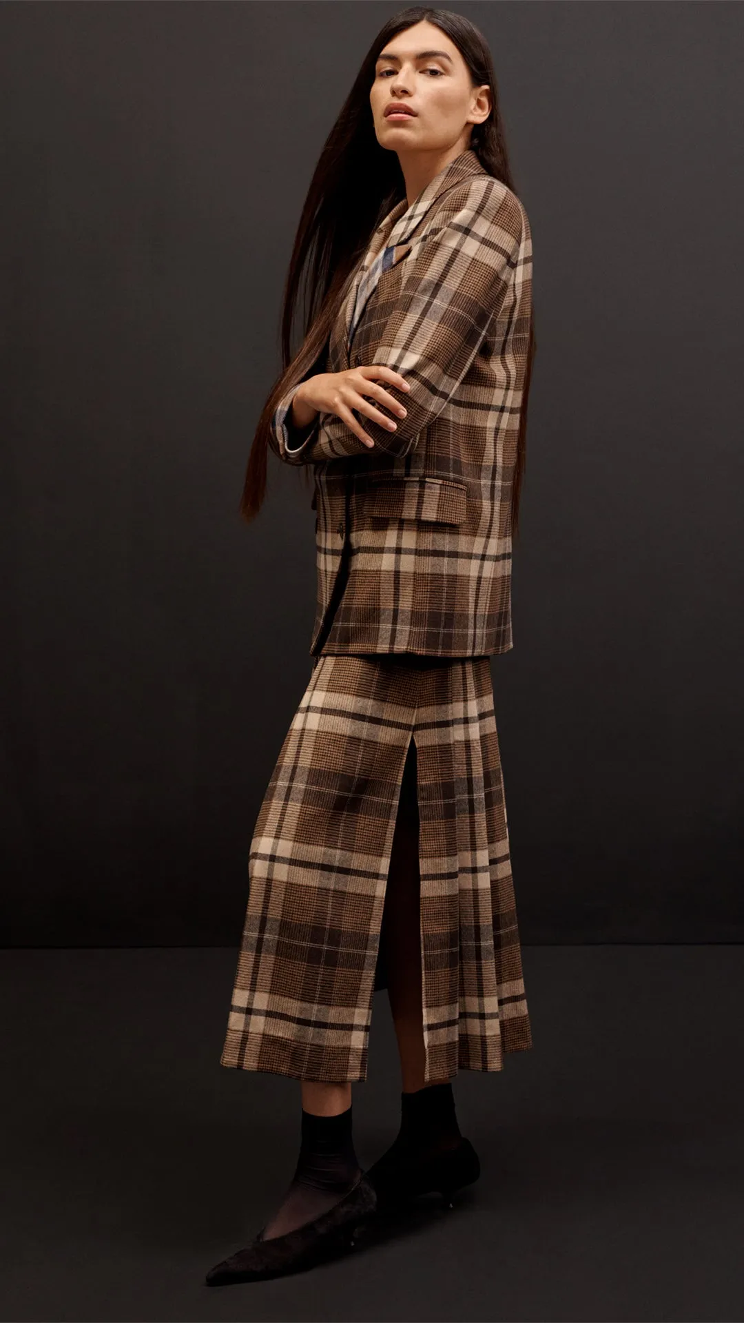 Patchwork Peak Lapel Blazer in Wool Plaid | Brown Plaid sold by Argent product image thumbnail 5