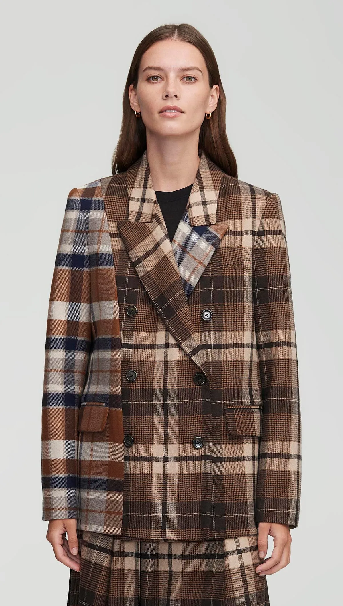Patchwork Peak Lapel Blazer in Wool Plaid | Brown Plaid sold by Argent