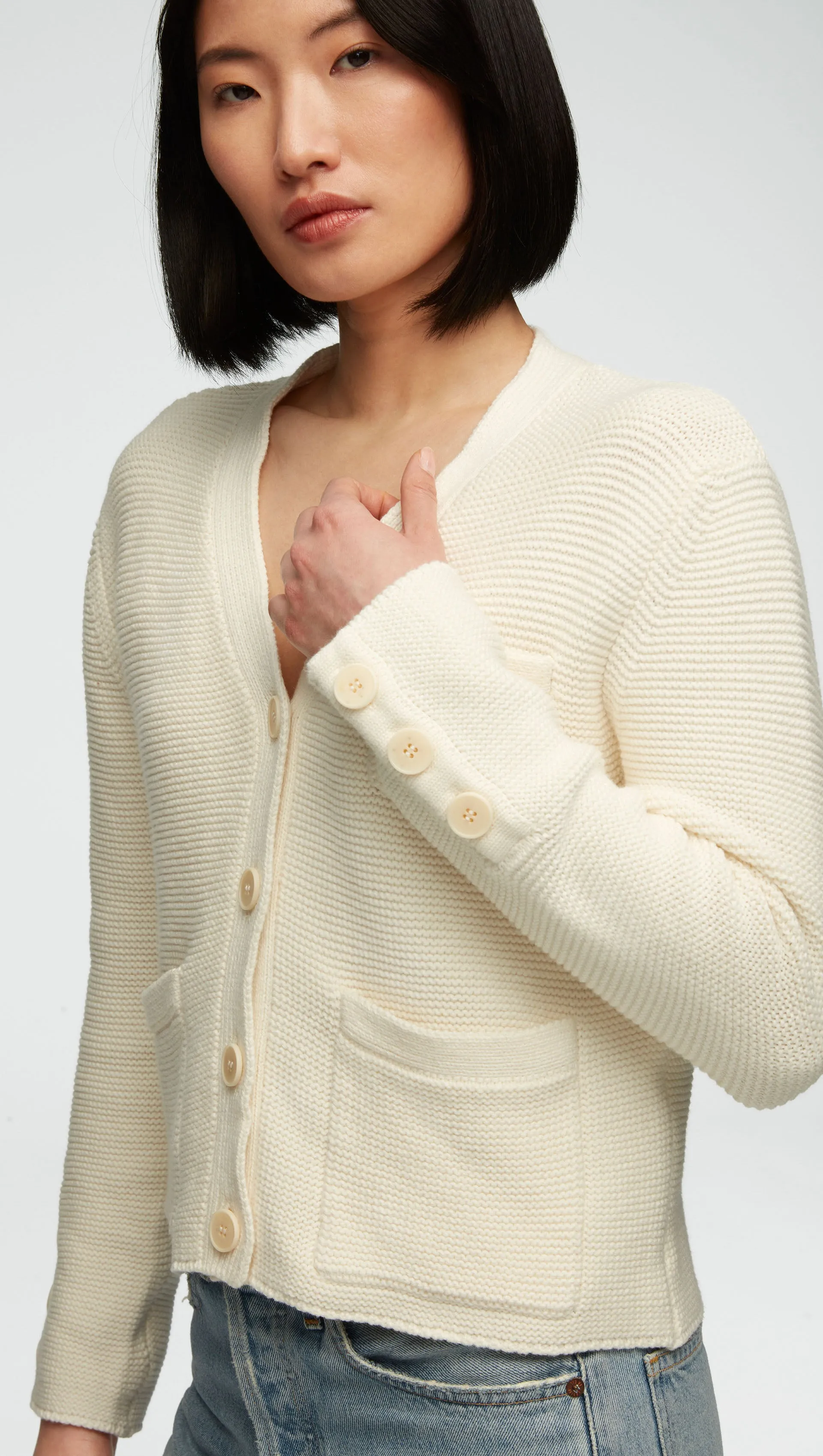 Cropped Cardigan in Cotton Cashmere | Ivory sold by Argent product image thumbnail 2