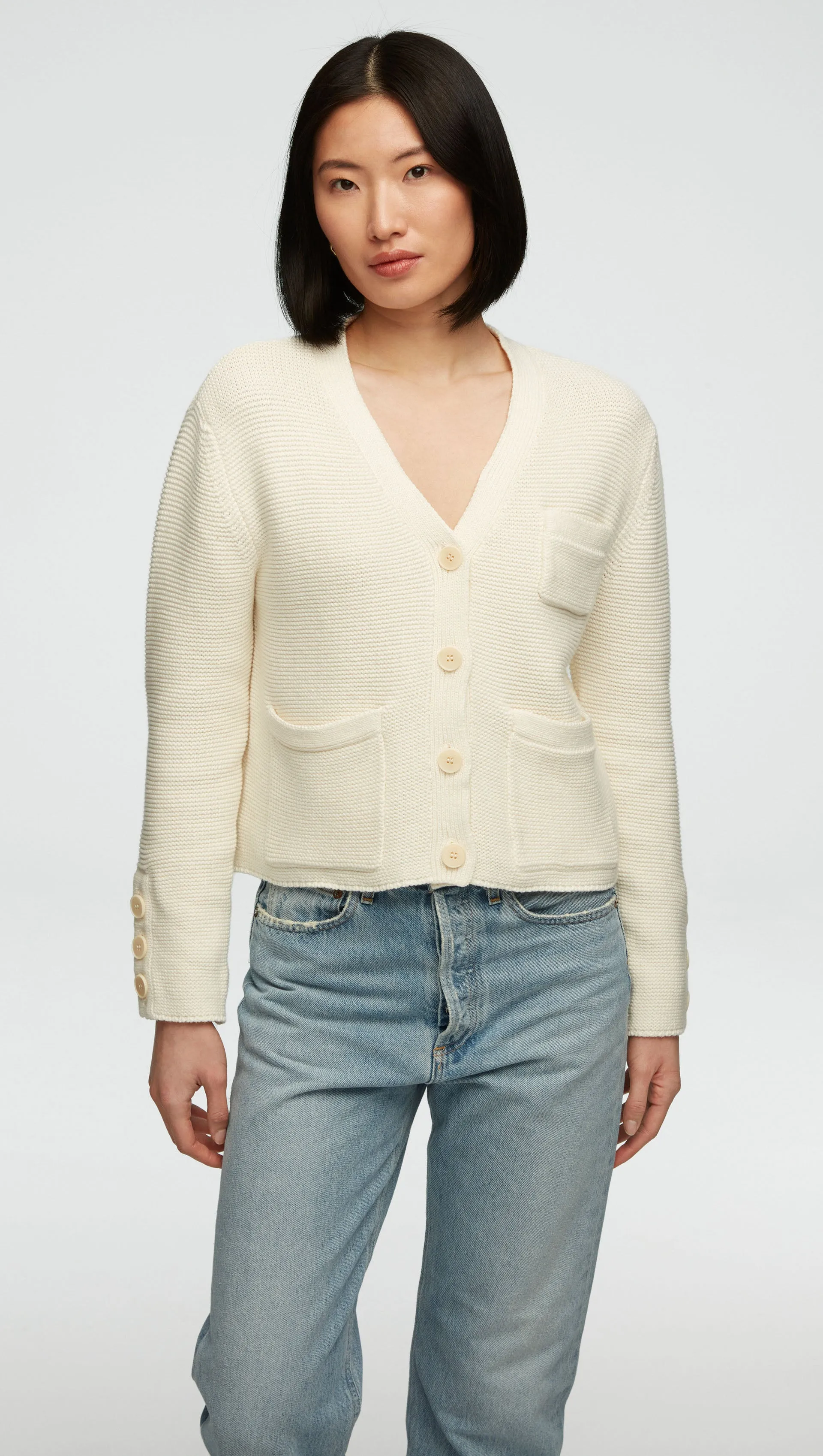 Cropped Cardigan in Cotton Cashmere | Ivory sold by Argent