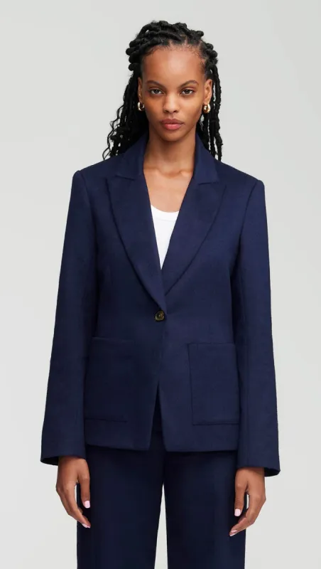 Patch Pocket Blazer in Textured Wool | Navy sold by Argent