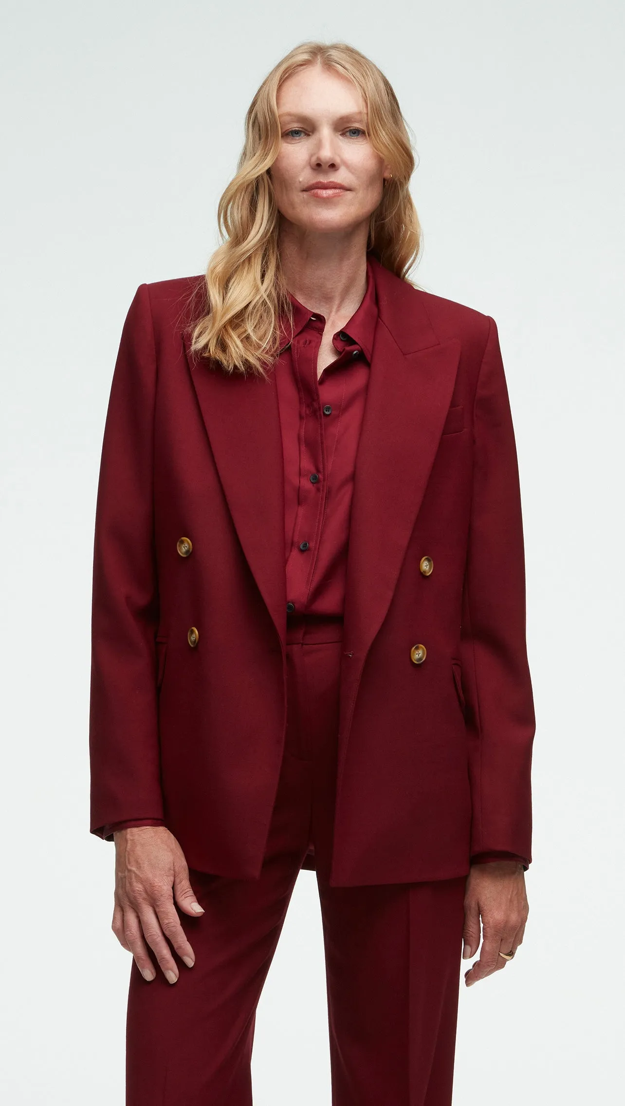Peak Lapel Blazer in Seasonless Wool | Merlot sold by Argent