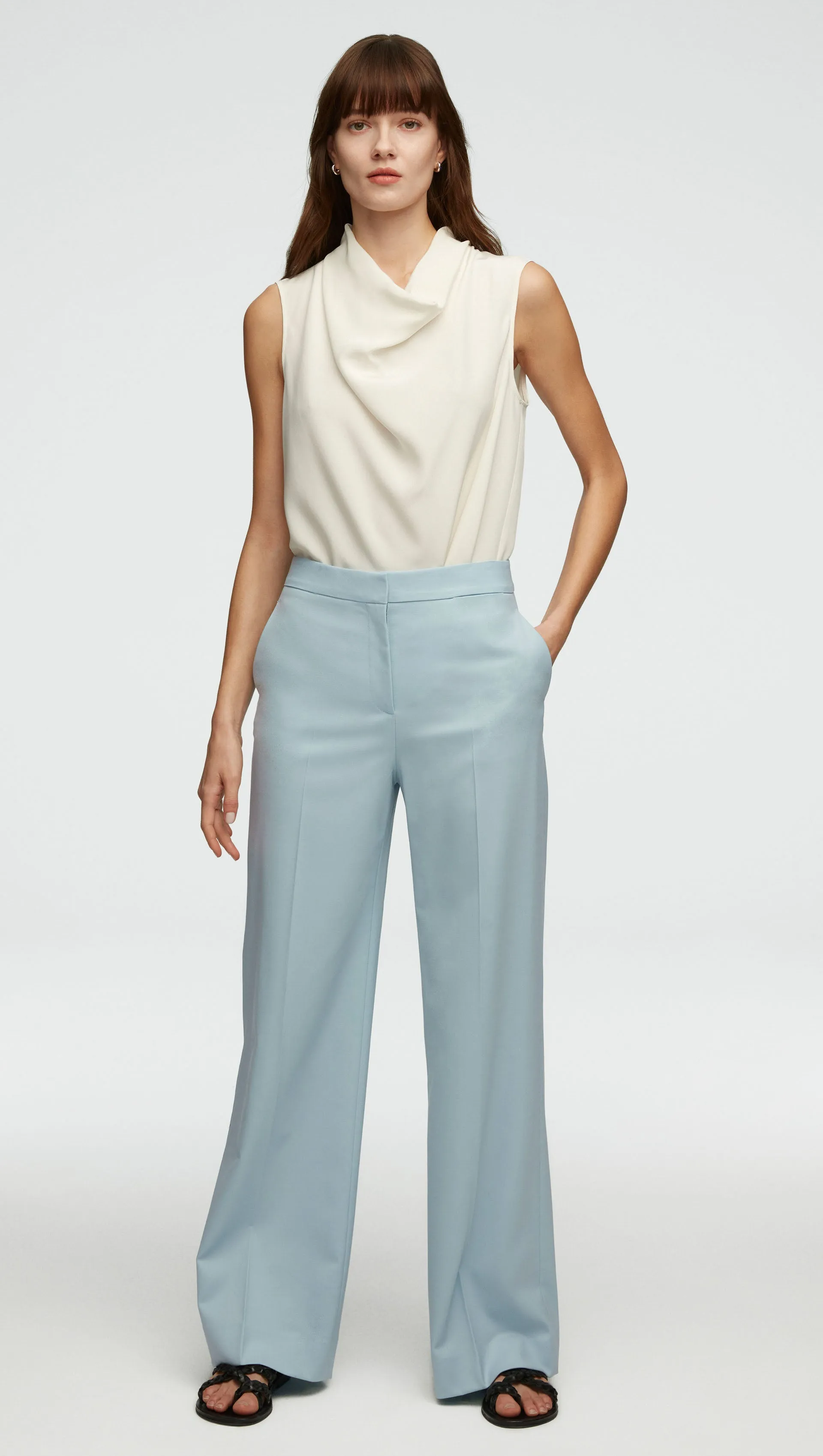 Wide Leg Trouser in Seasonless Wool | Seafoam Blue sold by Argent