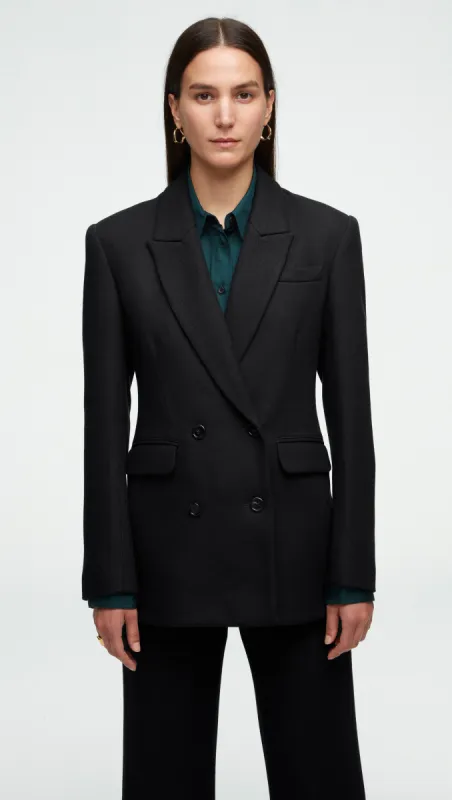 Double-Breasted Blazer in Viscose Wool Twill | Black sold by Argent