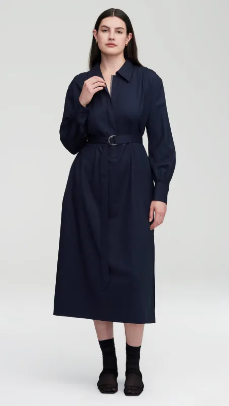 Belted Dress in Seasonless Wool | Midnight sold by Argent