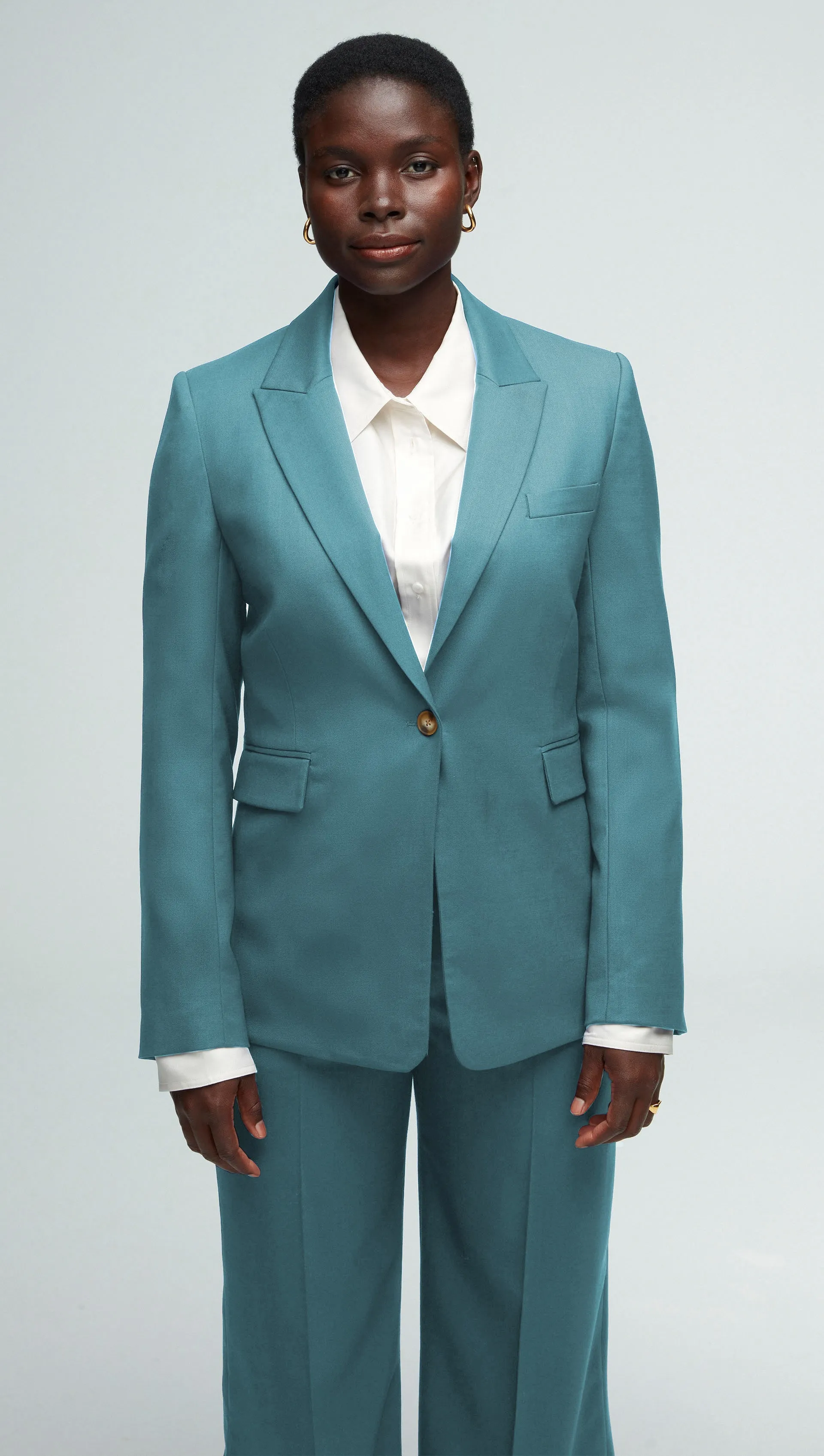 Single Button Blazer in Seasonless Wool | Cadet Blue sold by Argent