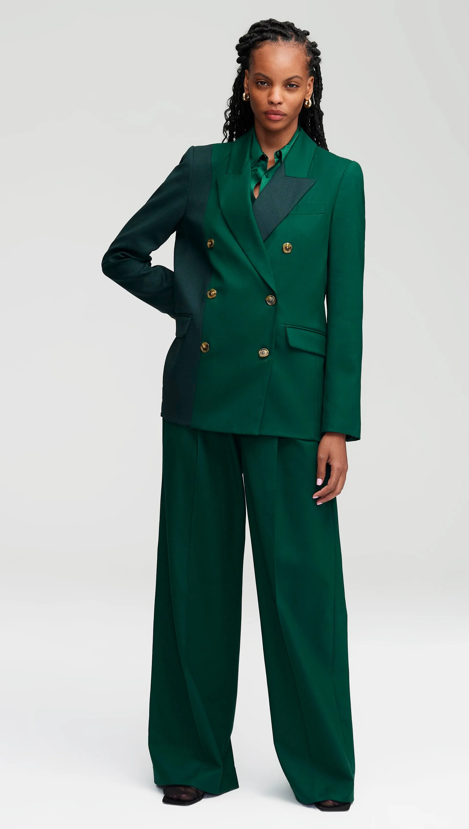 Colorblocked Peak Lapel Blazer in Seasonless Wool | Emerald/Forest sold by Argent product image thumbnail 4