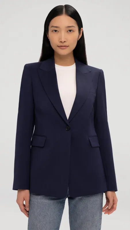 Single Button Blazer in Seasonless Wool | Navy sold by Argent