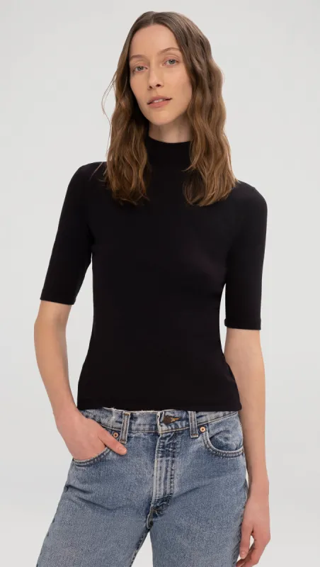 Mock Neck Tee in Ribbed Cotton | Black sold by Argent