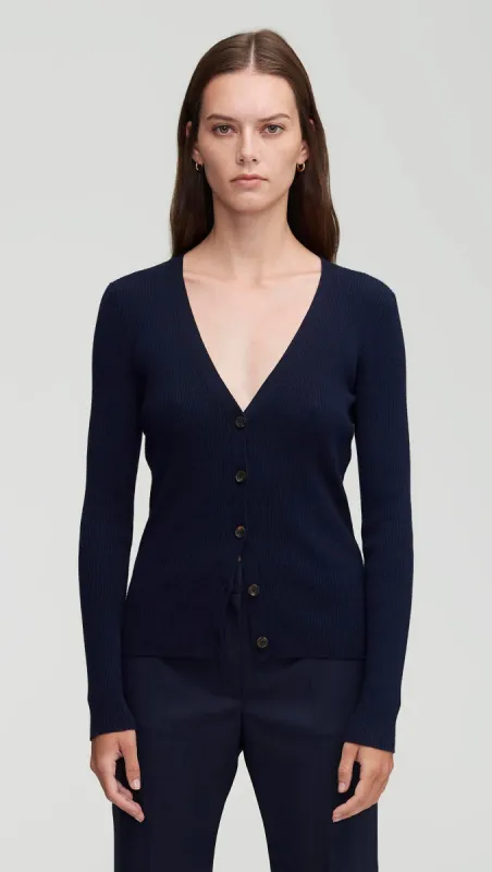 Everyday Knit Rib Cardigan in Viscose Wool | Navy sold by Argent