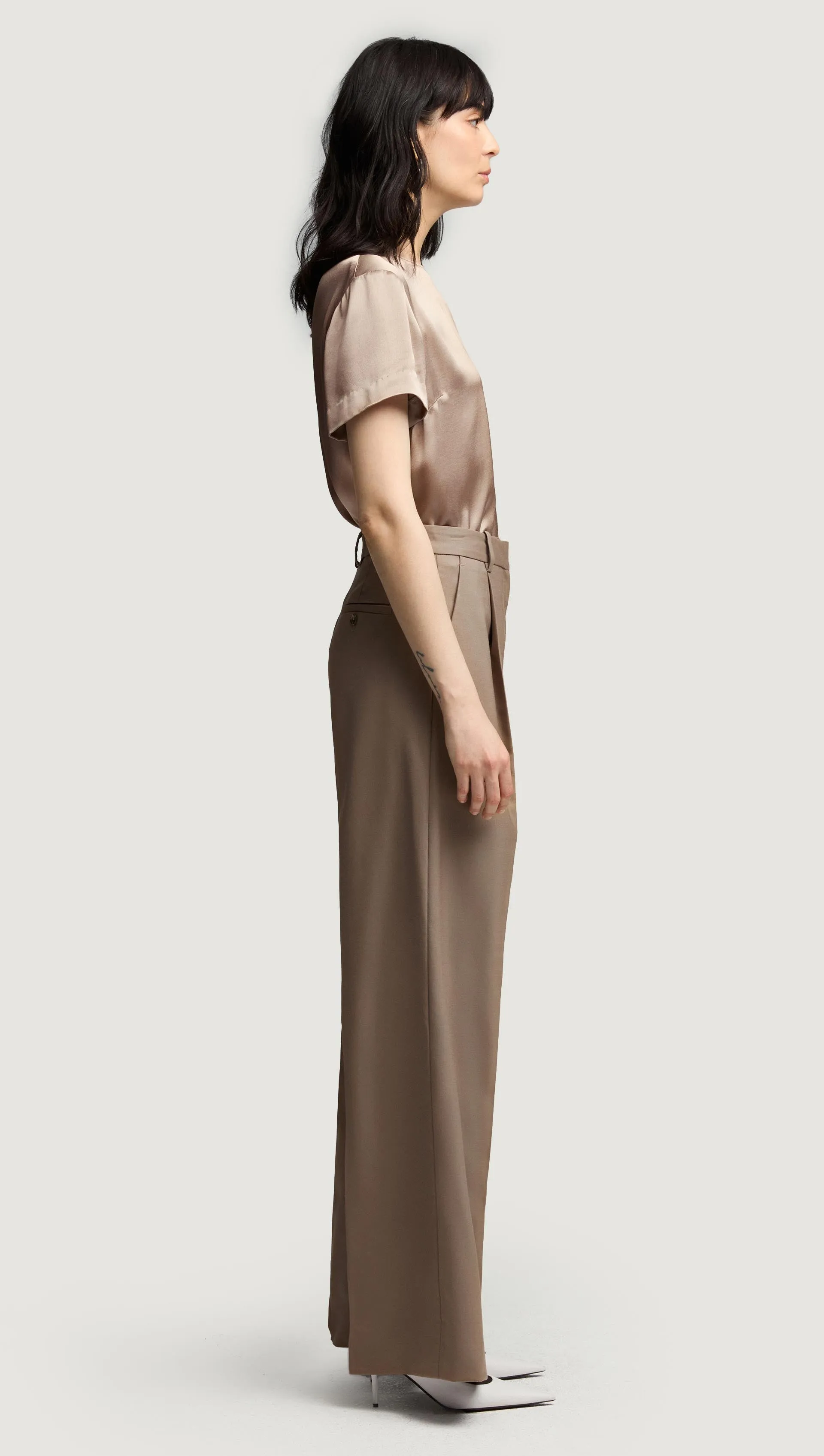Single Pleat Trouser in Seasonless Wool | Taupe sold by Argent product image thumbnail 3