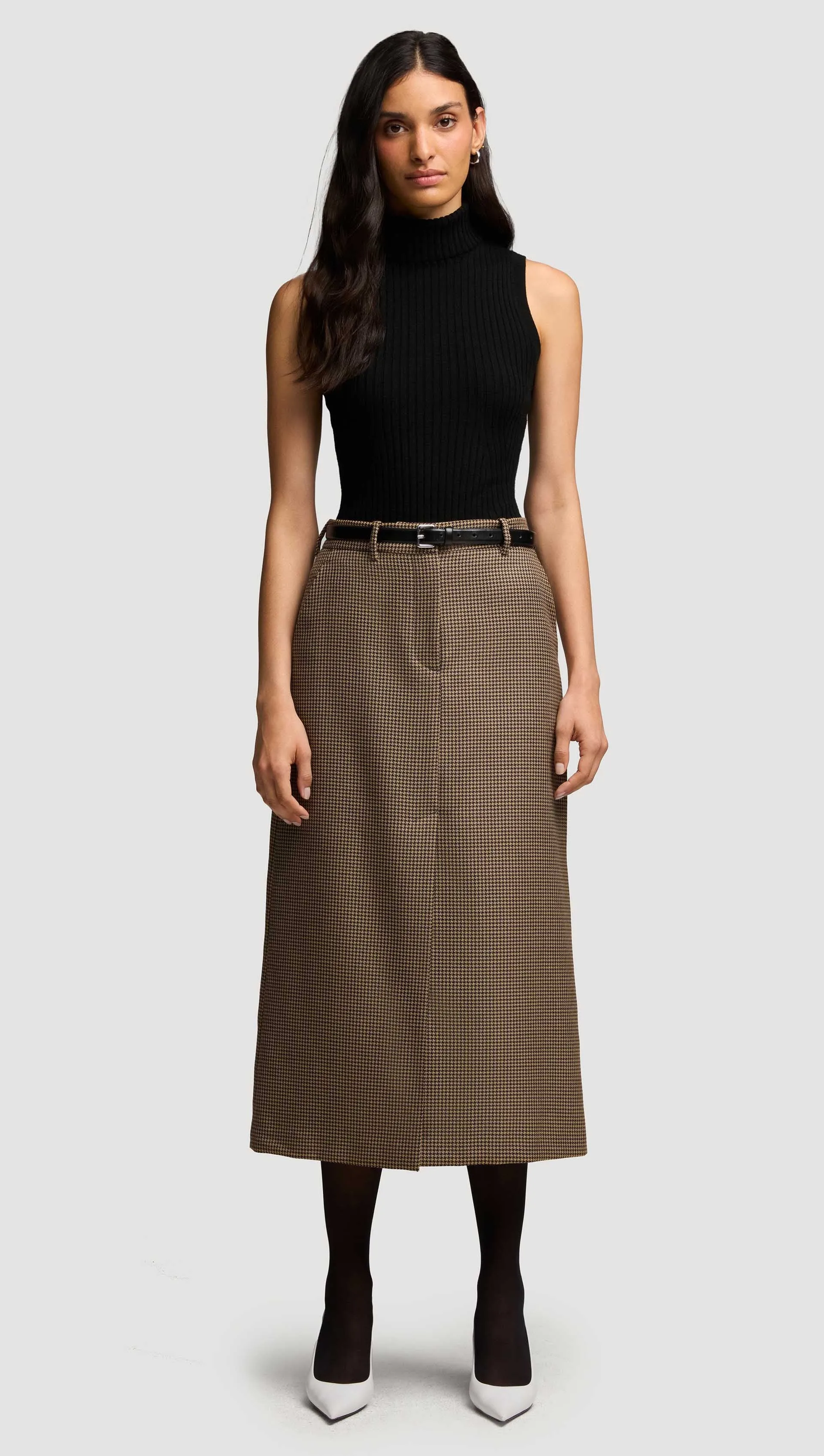 Tailored Skirt in Wool | Brown Houndstooth sold by Argent