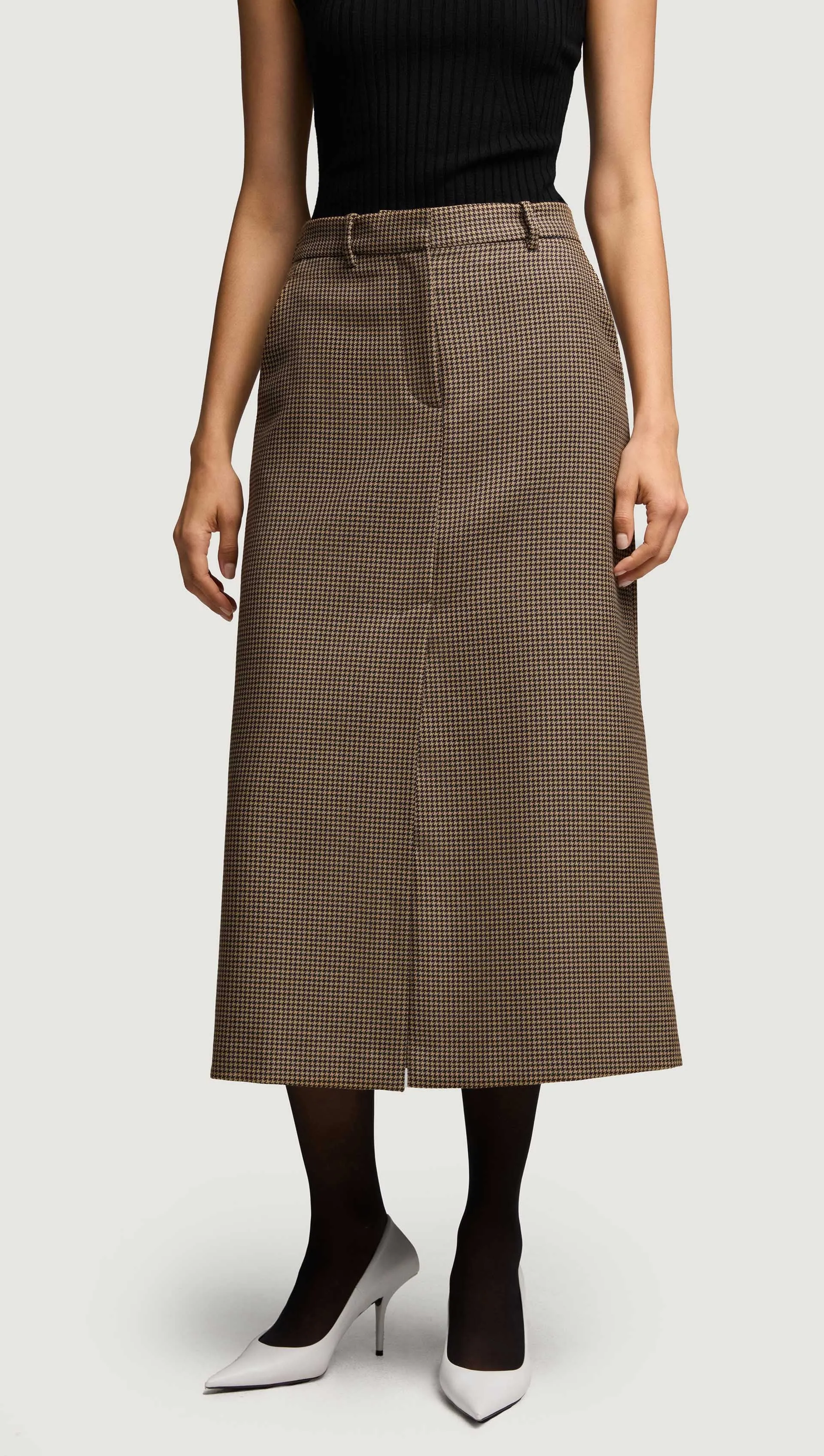 Tailored Skirt in Wool | Brown Houndstooth sold by Argent product image thumbnail 5