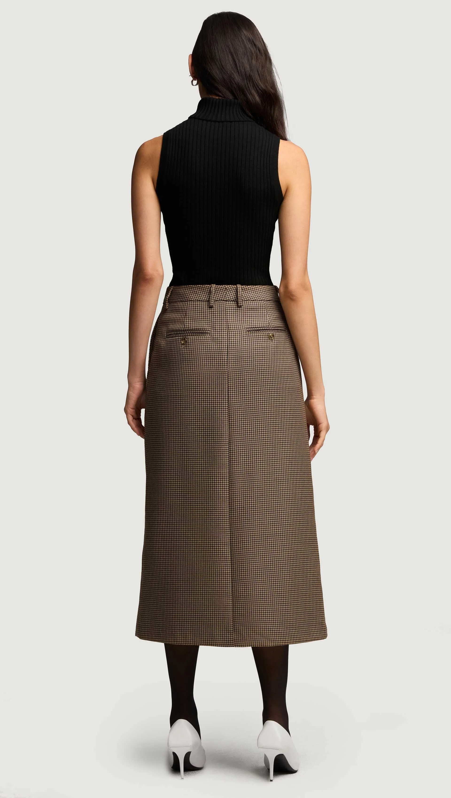 Tailored Skirt in Wool | Brown Houndstooth sold by Argent product image thumbnail 3