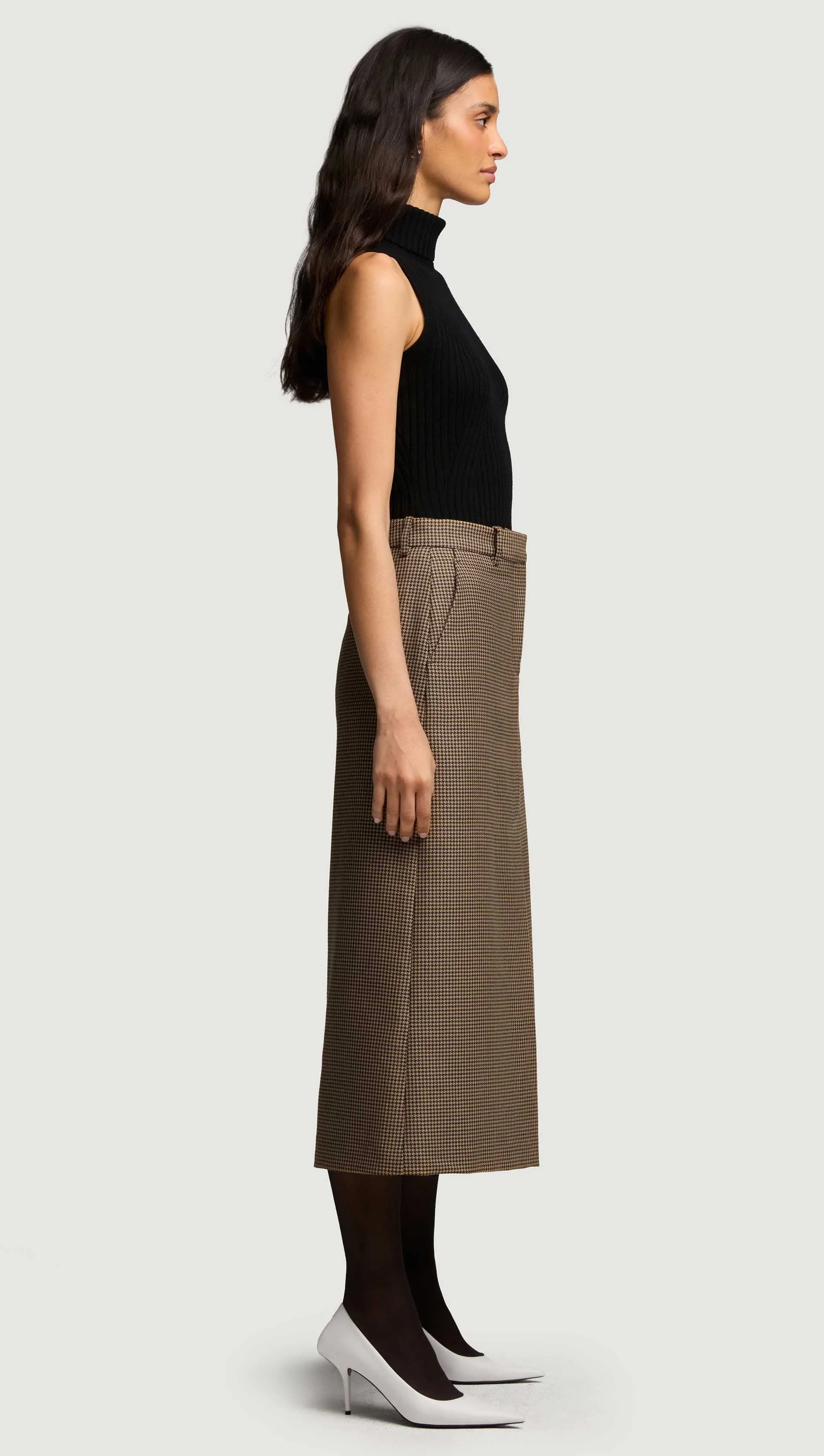 Tailored Skirt in Wool | Brown Houndstooth sold by Argent product image thumbnail 2
