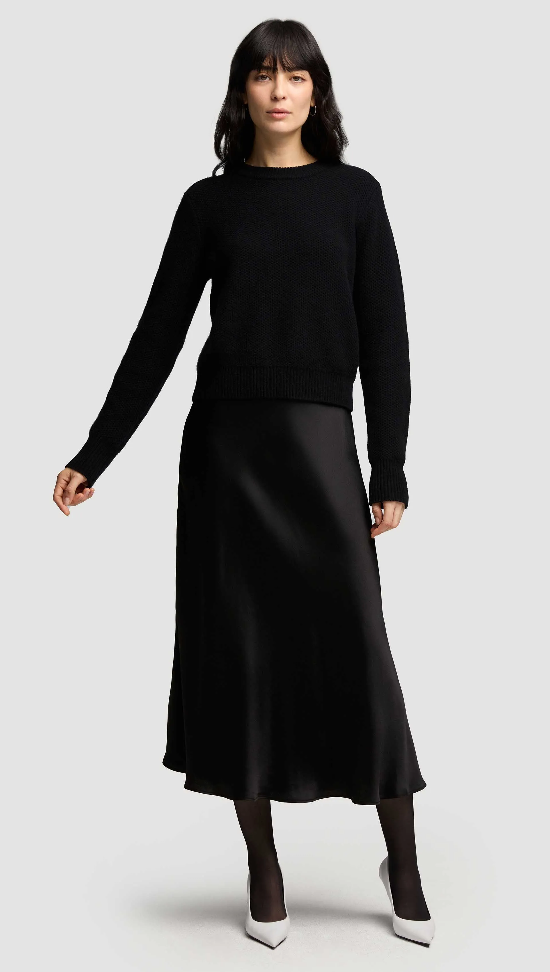 Bias Midi Skirt in Viscose Satin | Black sold by Argent