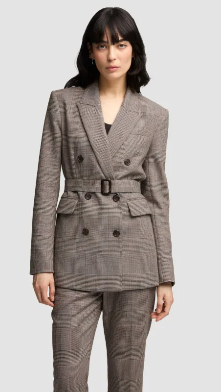 Belted Double-Breasted Blazer in Wool | Plaid Houndstooth sold by Argent