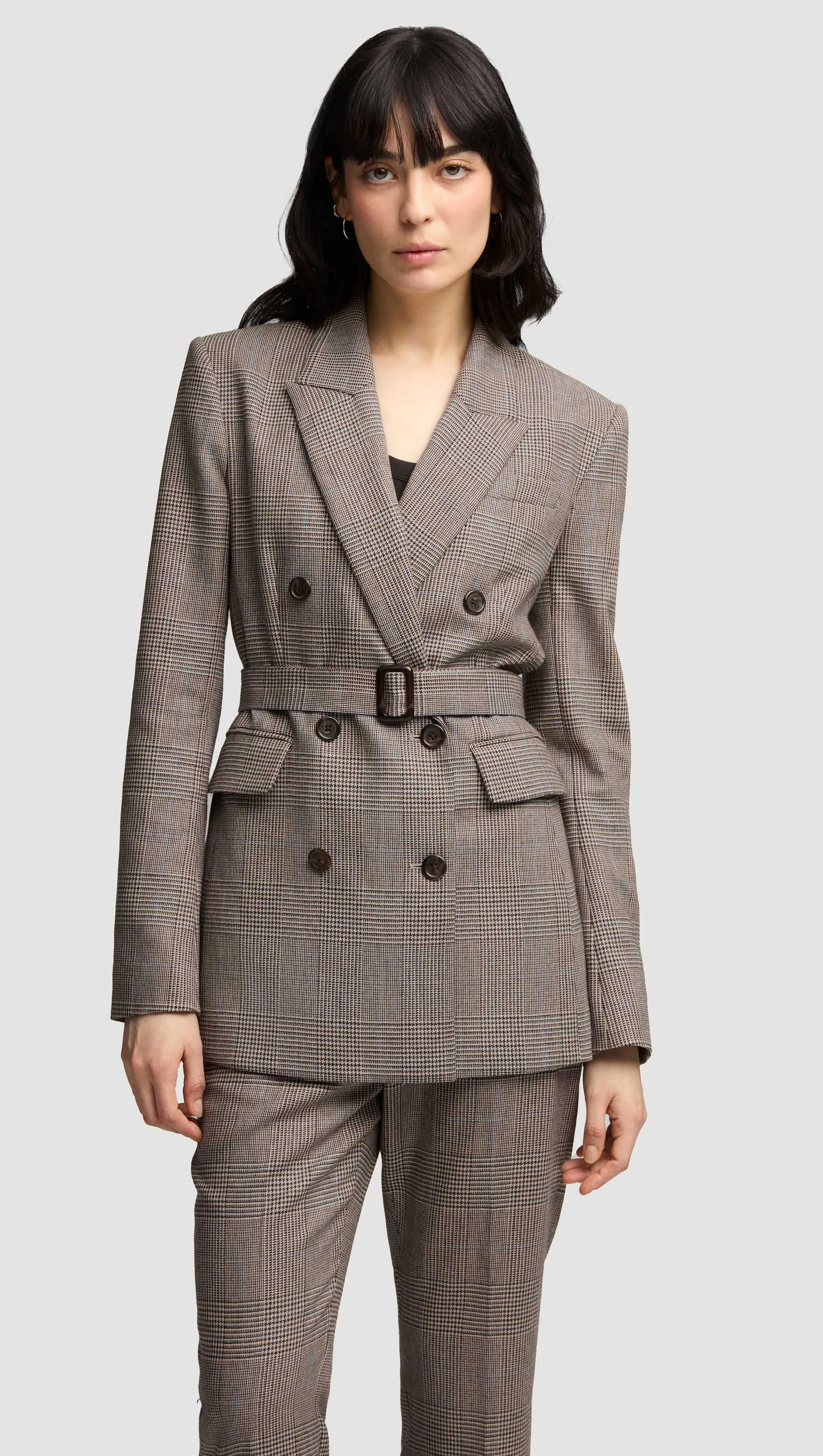 Belted Double-Breasted Blazer in Wool | Plaid Houndstooth sold by Argent