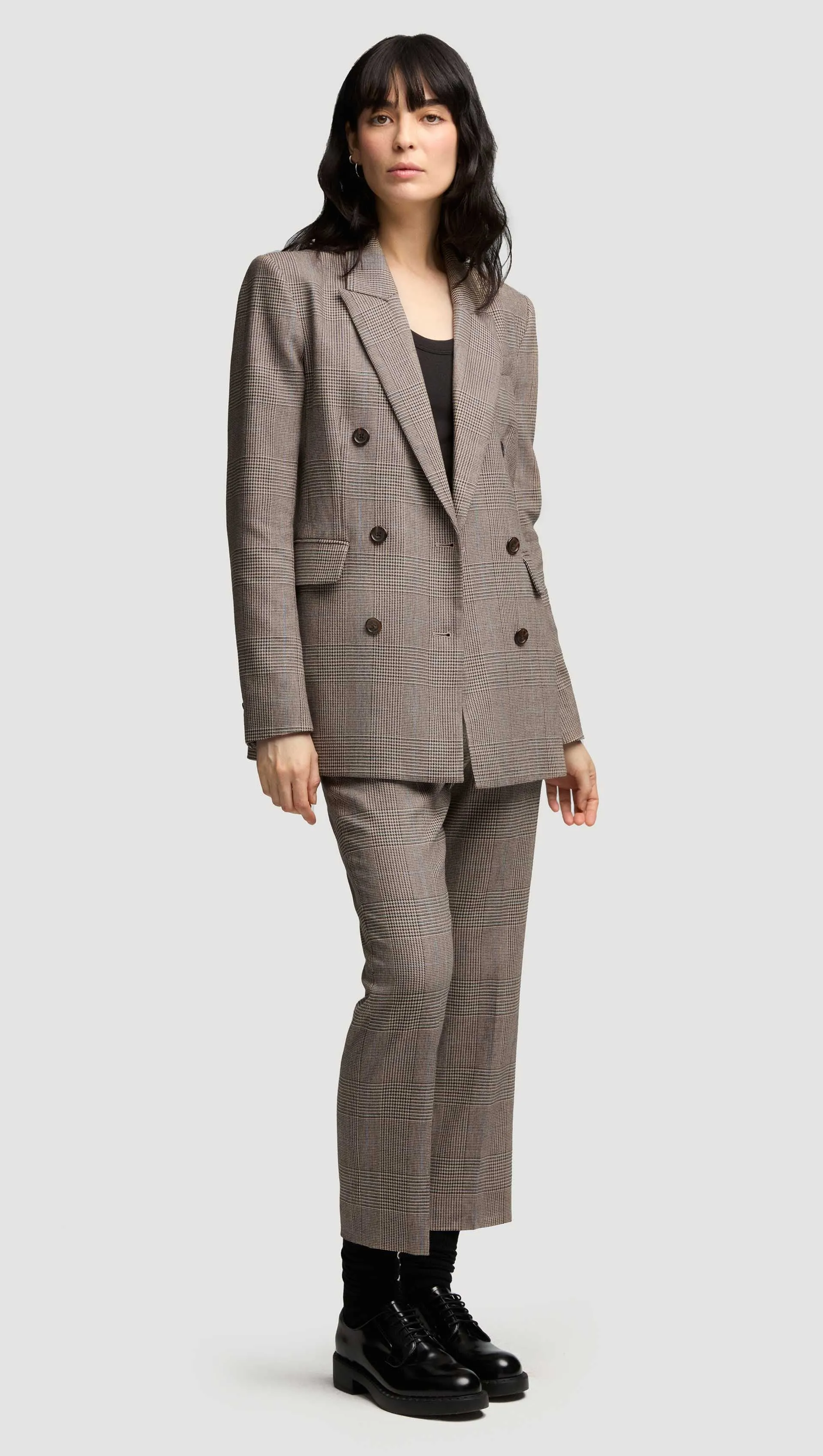 Belted Double-Breasted Blazer in Wool | Plaid Houndstooth sold by Argent product image thumbnail 5