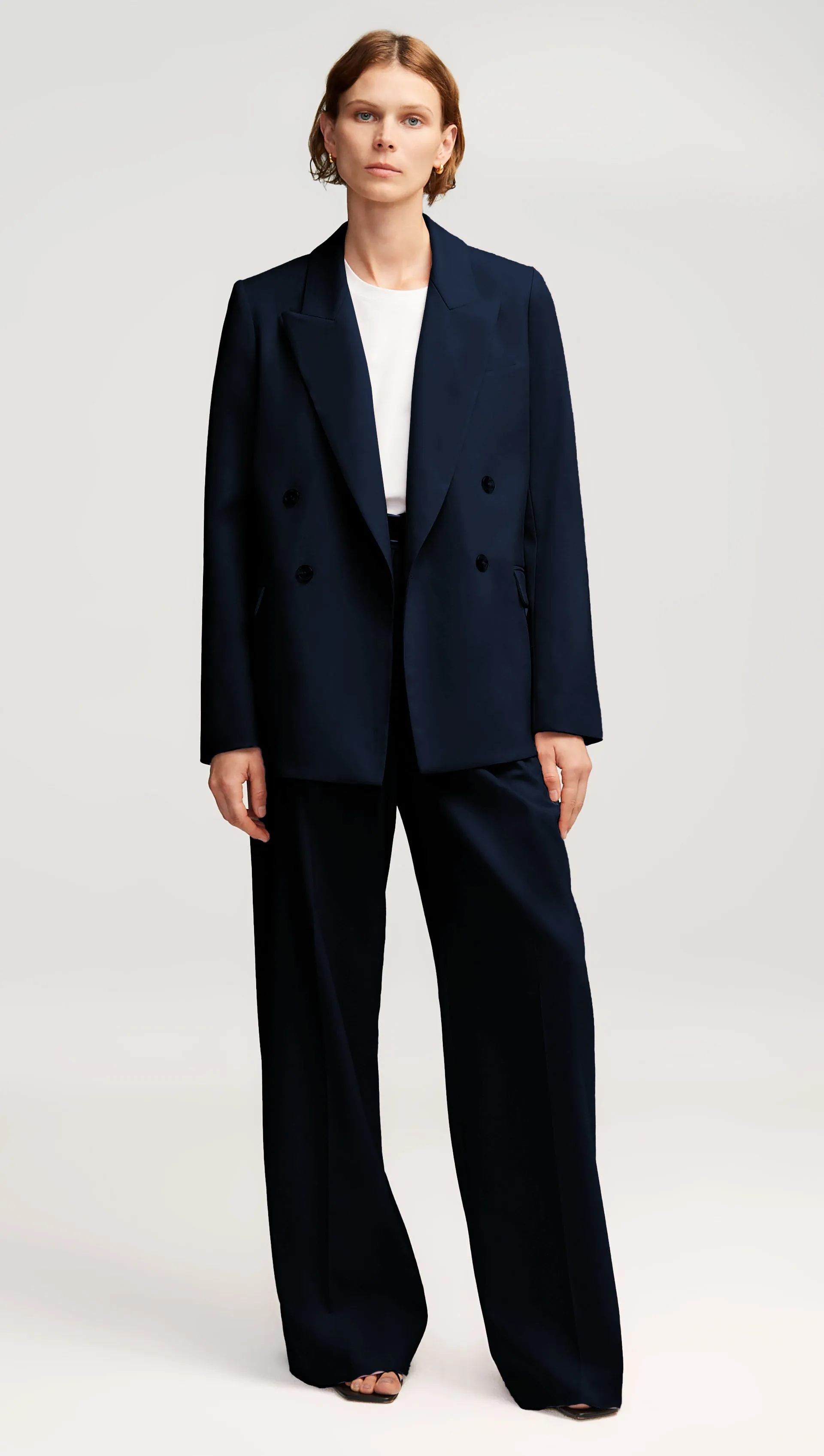 Wide Leg Trouser in Seasonless Wool | Midnight sold by Argent