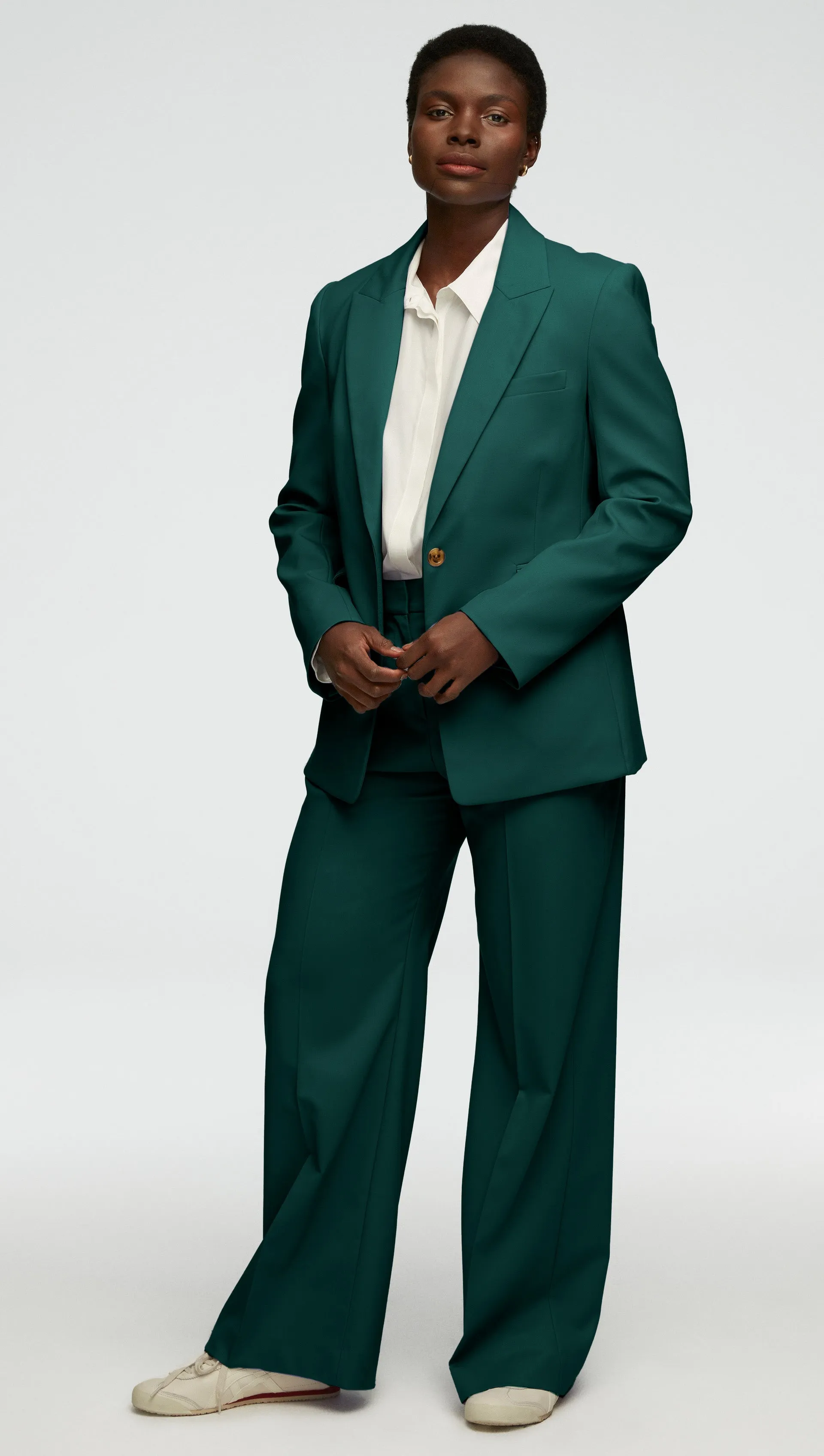 Wide Leg Trouser in Seasonless Wool | Emerald sold by Argent