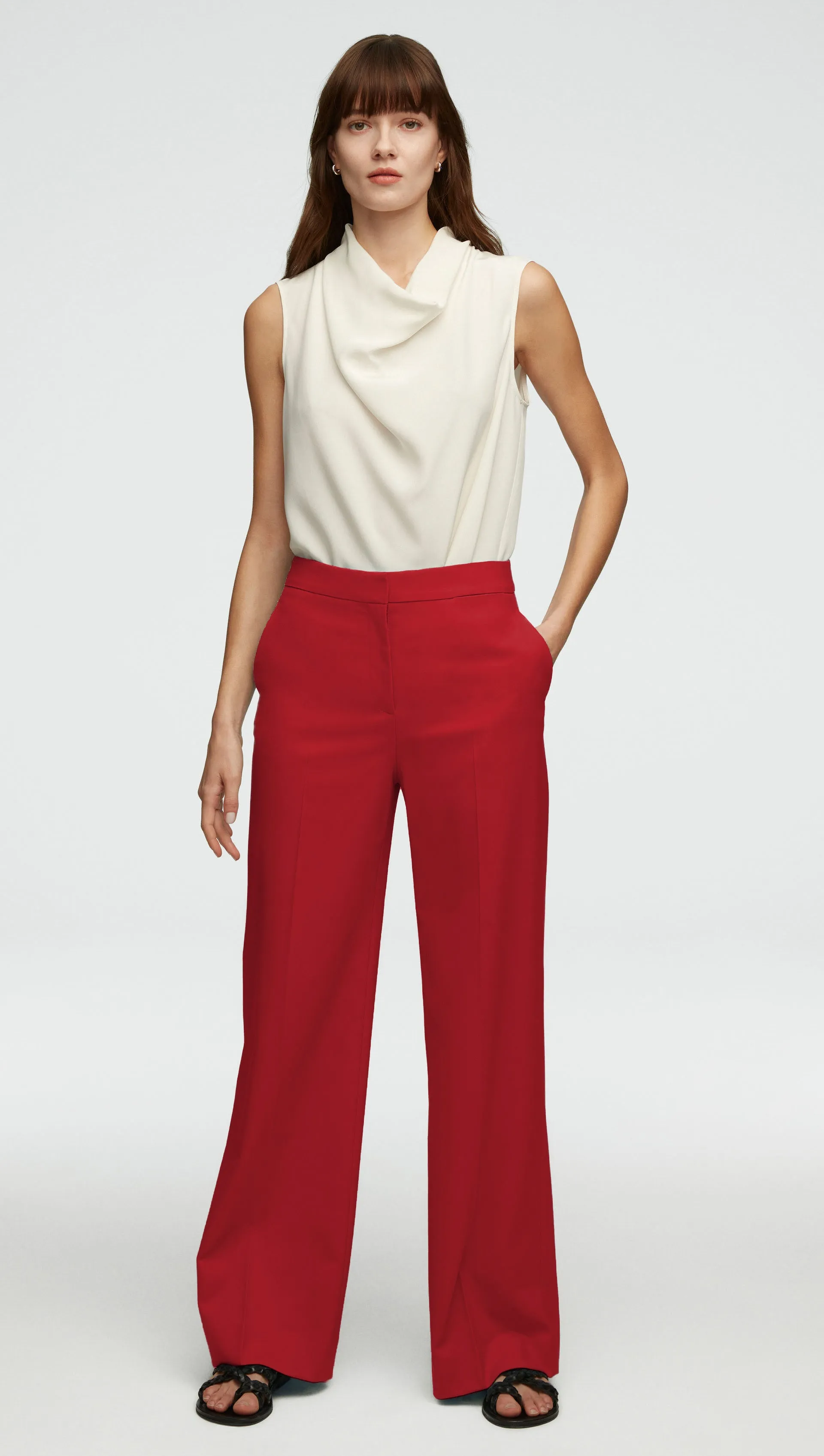 Wide Leg Trouser in Seasonless Wool | Cranberry sold by Argent