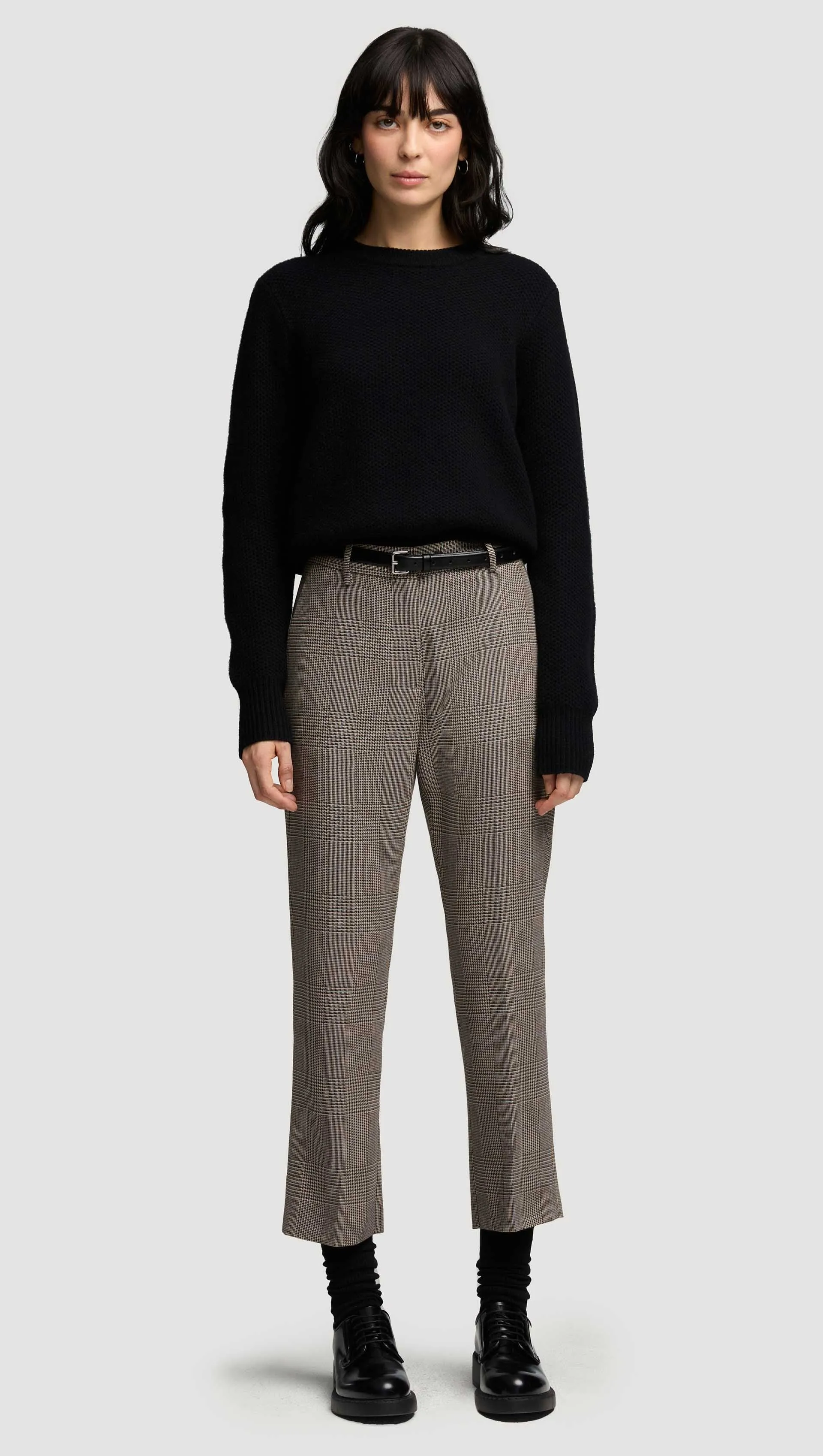 Cropped Straight Leg Trouser in Wool | Plaid Houndstooth sold by Argent