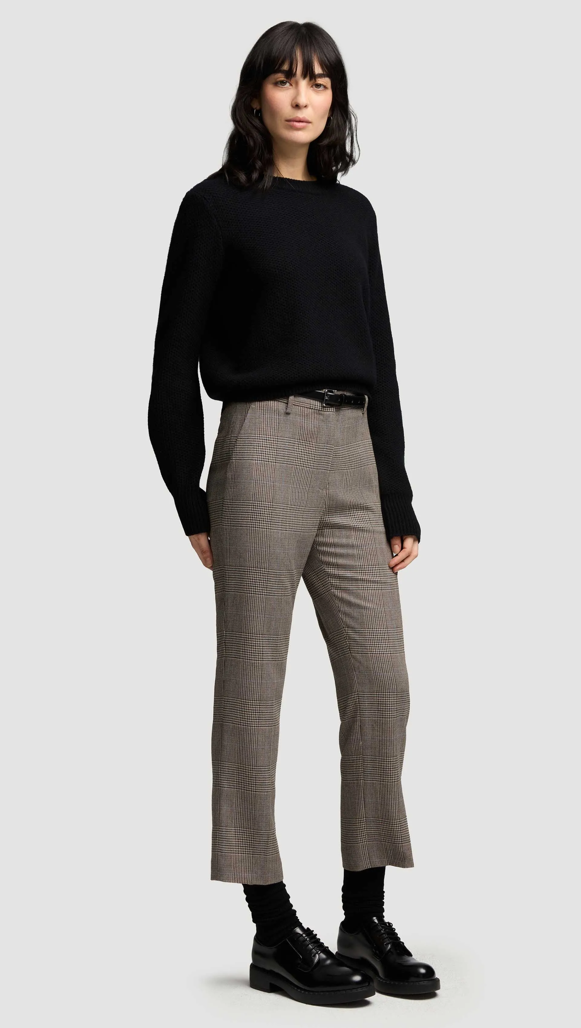 Cropped Straight Leg Trouser in Wool | Plaid Houndstooth sold by Argent product image thumbnail 2
